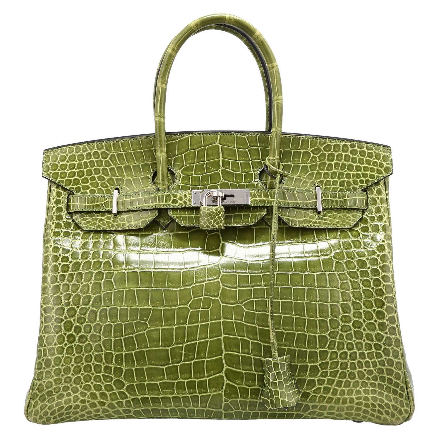 Bolso de mano Hermès  Birkin 35 cm en cocodrilo porosus verde anís - Detail D2