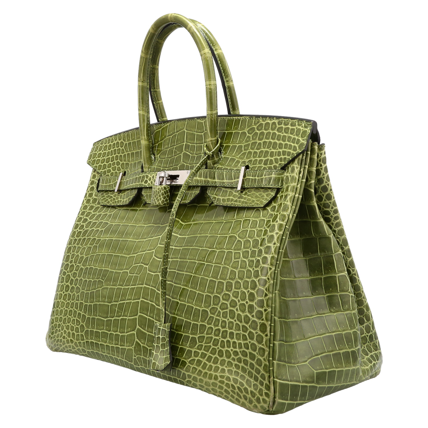 Bolso de mano Hermès  Birkin 35 cm en cocodrilo porosus verde anís - Detail D3