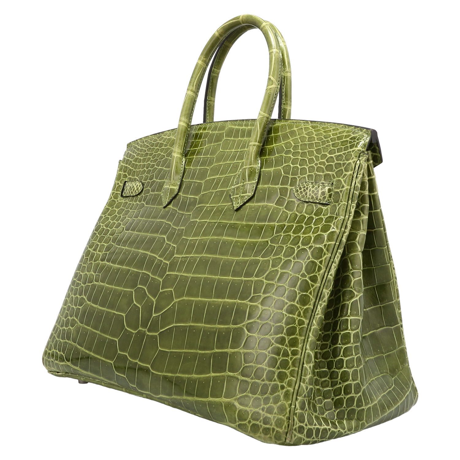 Bolso de mano Hermès  Birkin 35 cm en cocodrilo porosus verde anís - Detail D5