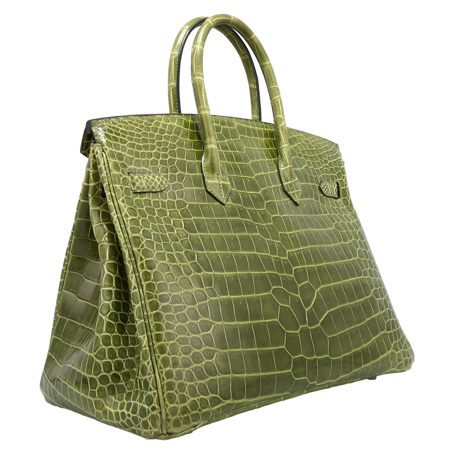 Bolso de mano Hermès  Birkin 35 cm en cocodrilo porosus verde anís - Detail D6