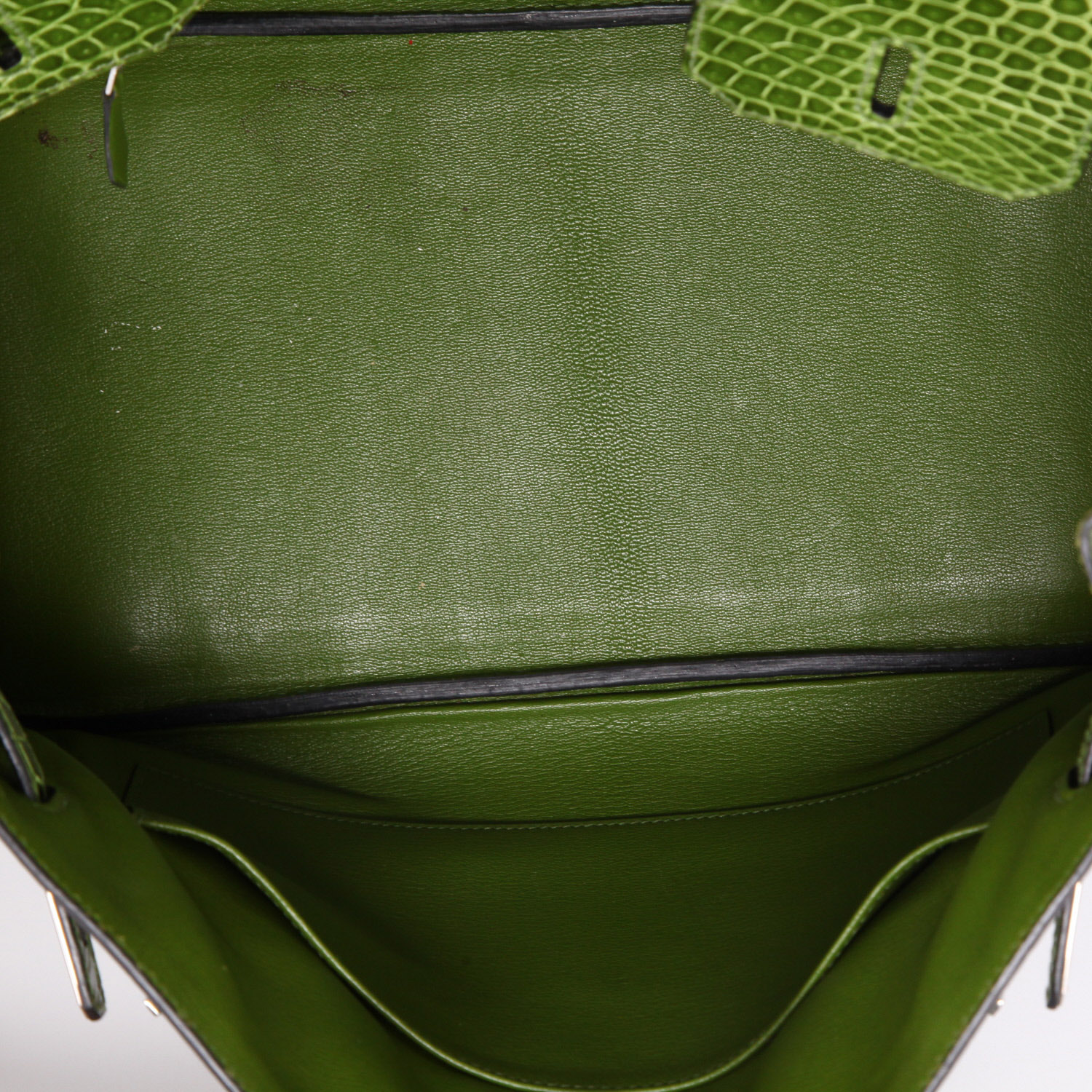 Bolso de mano Hermès  Birkin 35 cm en cocodrilo porosus verde anís - Detail D8
