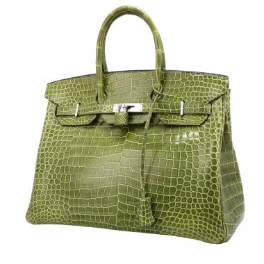 Bolso de mano Hermès  Birkin 35 cm en cocodrilo porosus verde anís