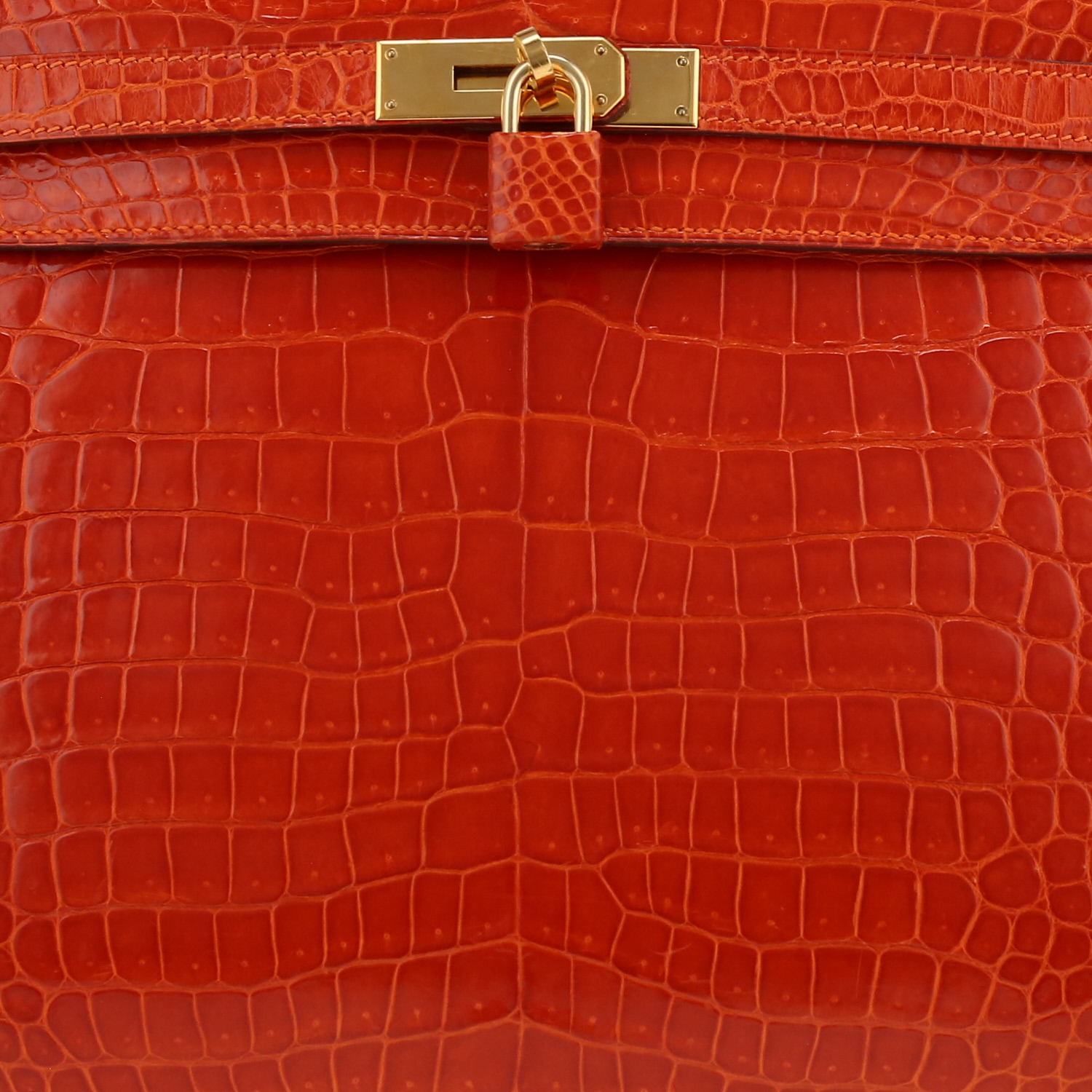 Bolso de mano Hermès Kelly 32 cm en cocodrilo porosus naranja - Detail D1