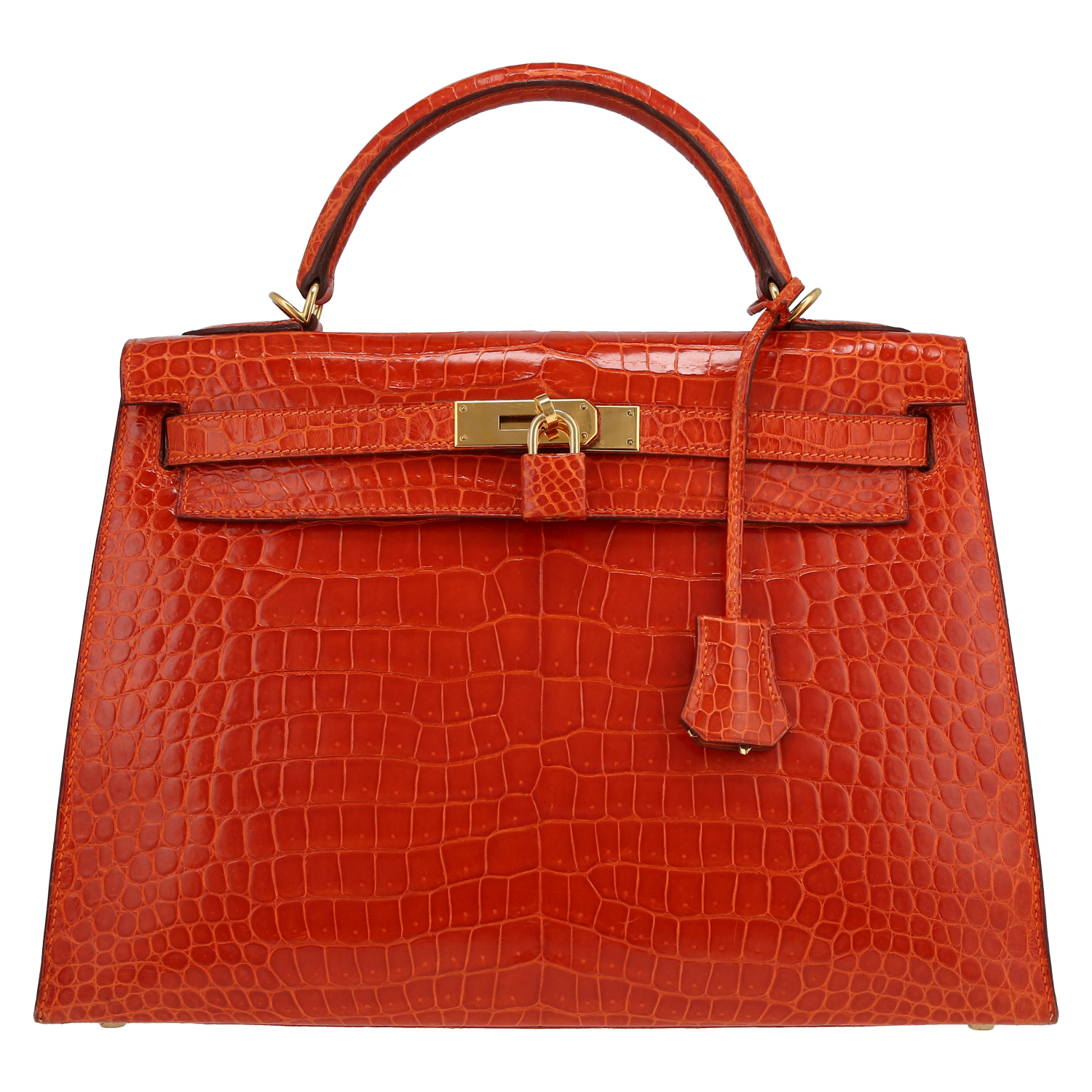 Bolso de mano Hermès Kelly 32 cm en cocodrilo porosus naranja - Detail D2
