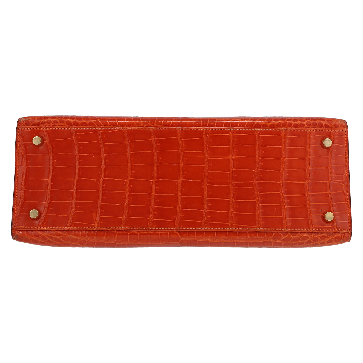 Bolso de mano Hermès Kelly 32 cm en cocodrilo porosus naranja - Detail D4