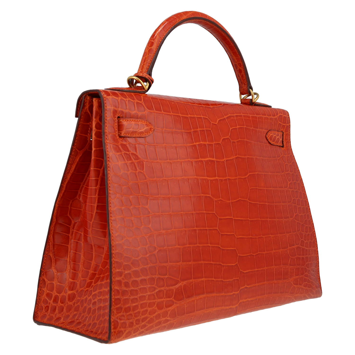 Bolso de mano Hermès Kelly 32 cm en cocodrilo porosus naranja - Detail D6