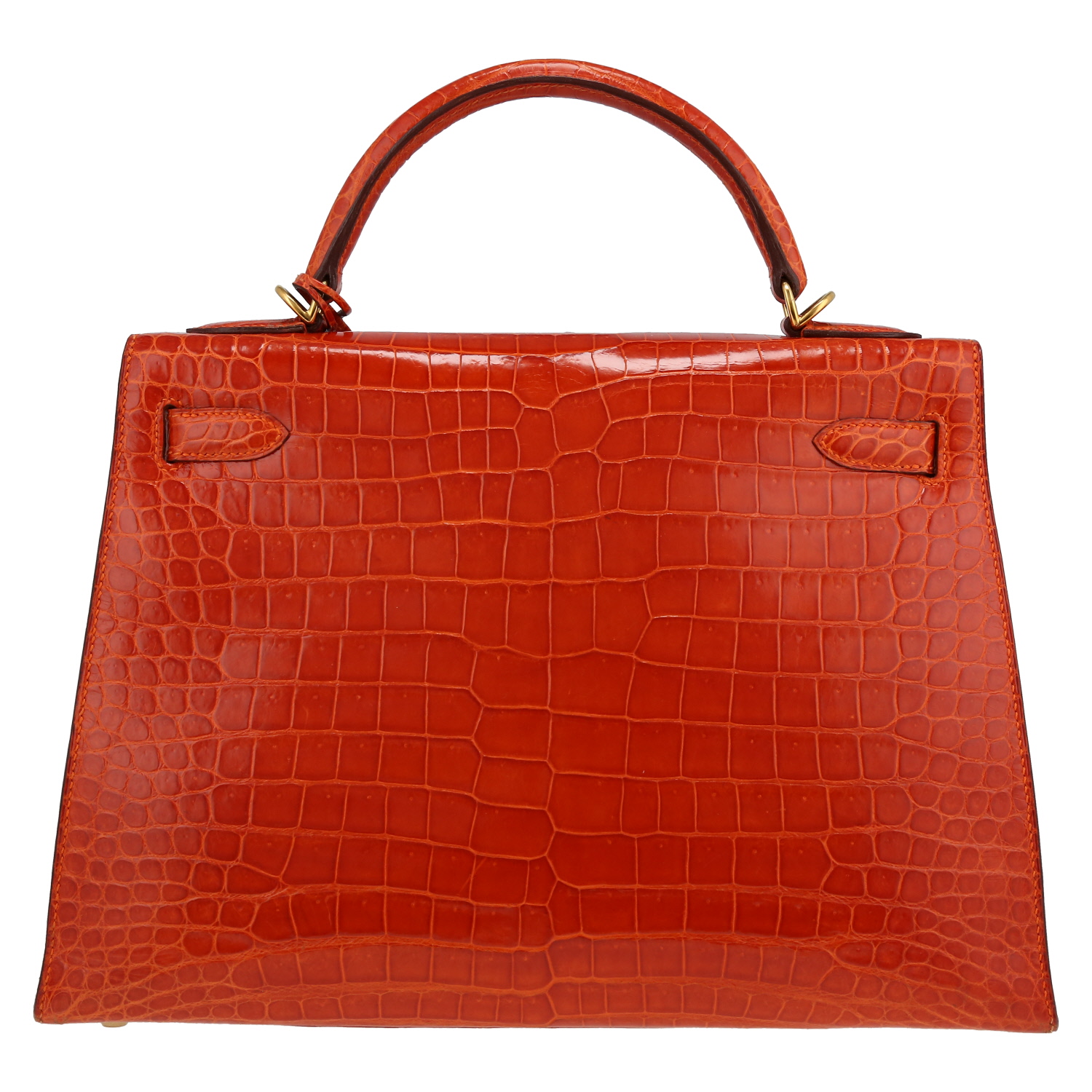 Bolso de mano Hermès Kelly 32 cm en cocodrilo porosus naranja - Detail D7