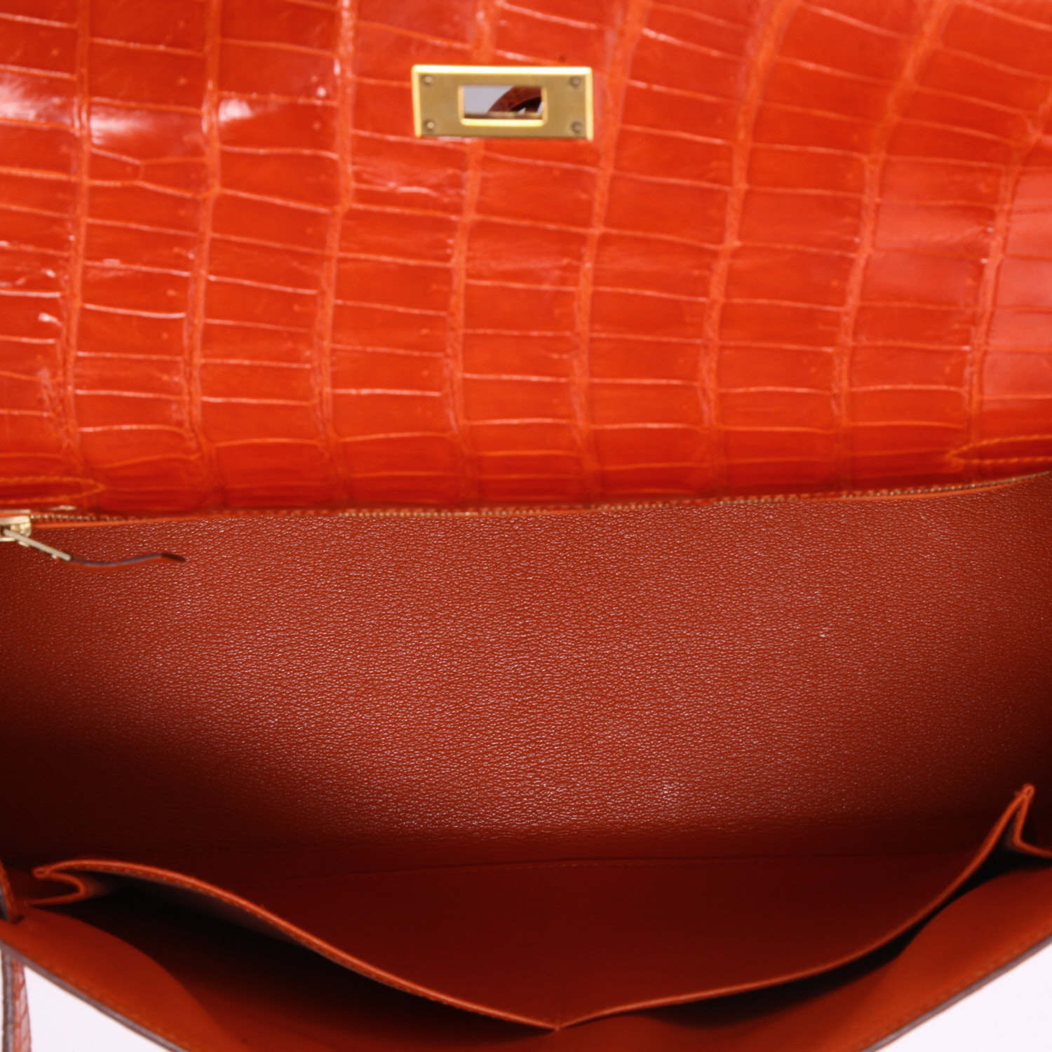 Borsa Hermès  Kelly 32 cm in coccodrillo marino arancione - Detail D8