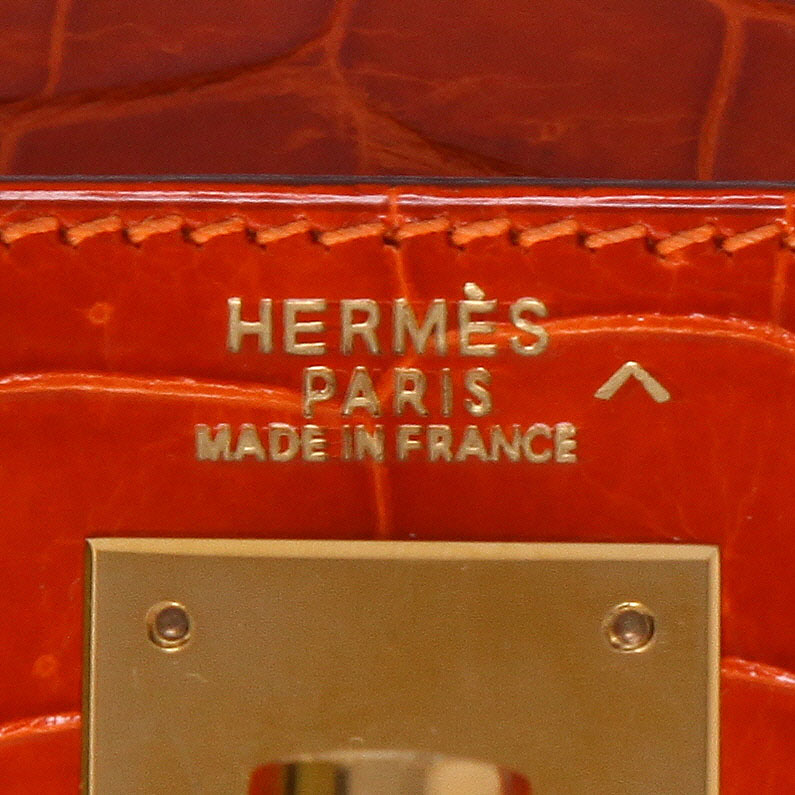 Bolso de mano Hermès Kelly 32 cm en cocodrilo porosus naranja - Detail D9