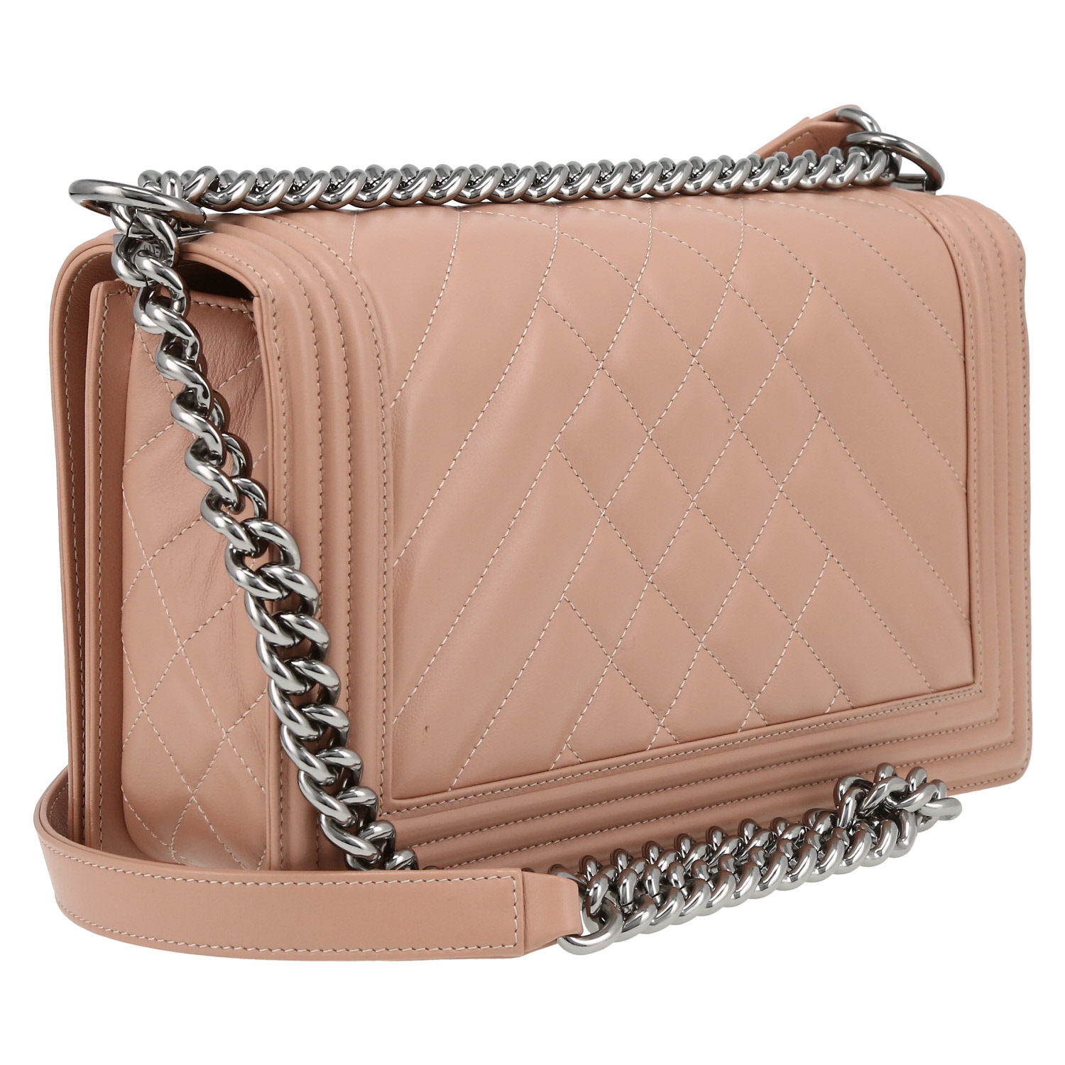 Sac bandoulière Chanel Boy grand modèle en cuir matelassé rose - Detail D6
