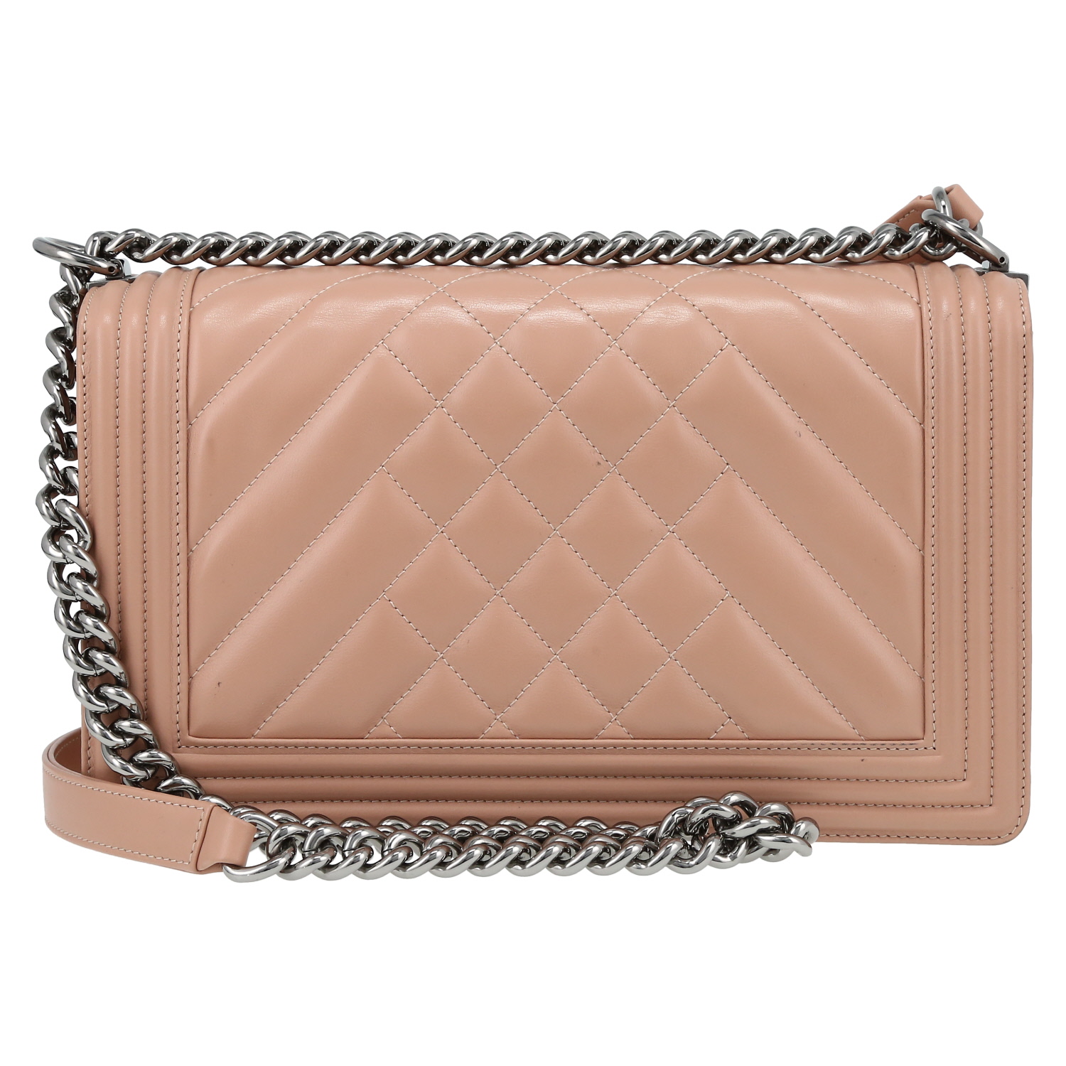 Sac bandoulière Chanel Boy grand modèle en cuir matelassé rose - Detail D7