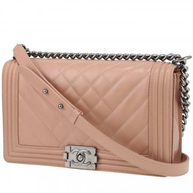Bolso bandolera Chanel  Boy modelo grande  en cuero acolchado rosa