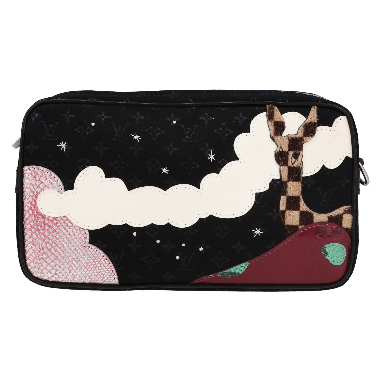 Louis Vuitton  Editions Limitées pouch  in black monogram canvas  and black leather - Detail D2