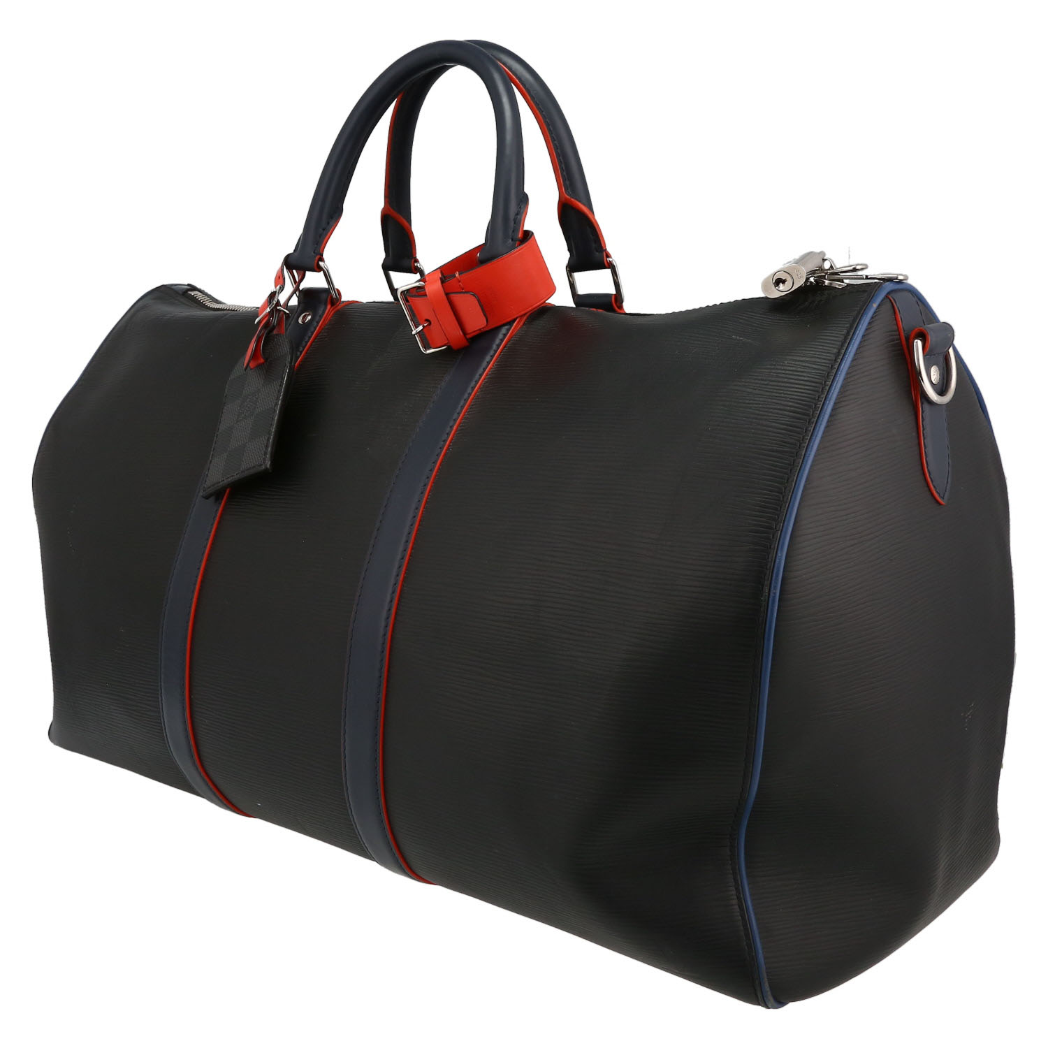 Bolsa de viaje Louis Vuitton  Keepall 50 en cuero Epi negro y cuero azul marino - Detail D3