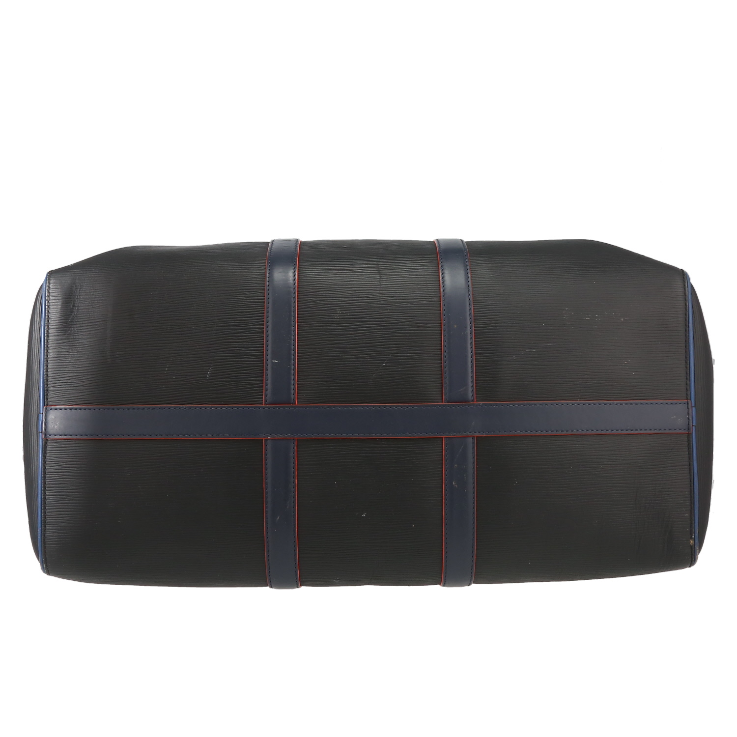 Bolsa de viaje Louis Vuitton  Keepall 50 en cuero Epi negro y cuero azul marino - Detail D4