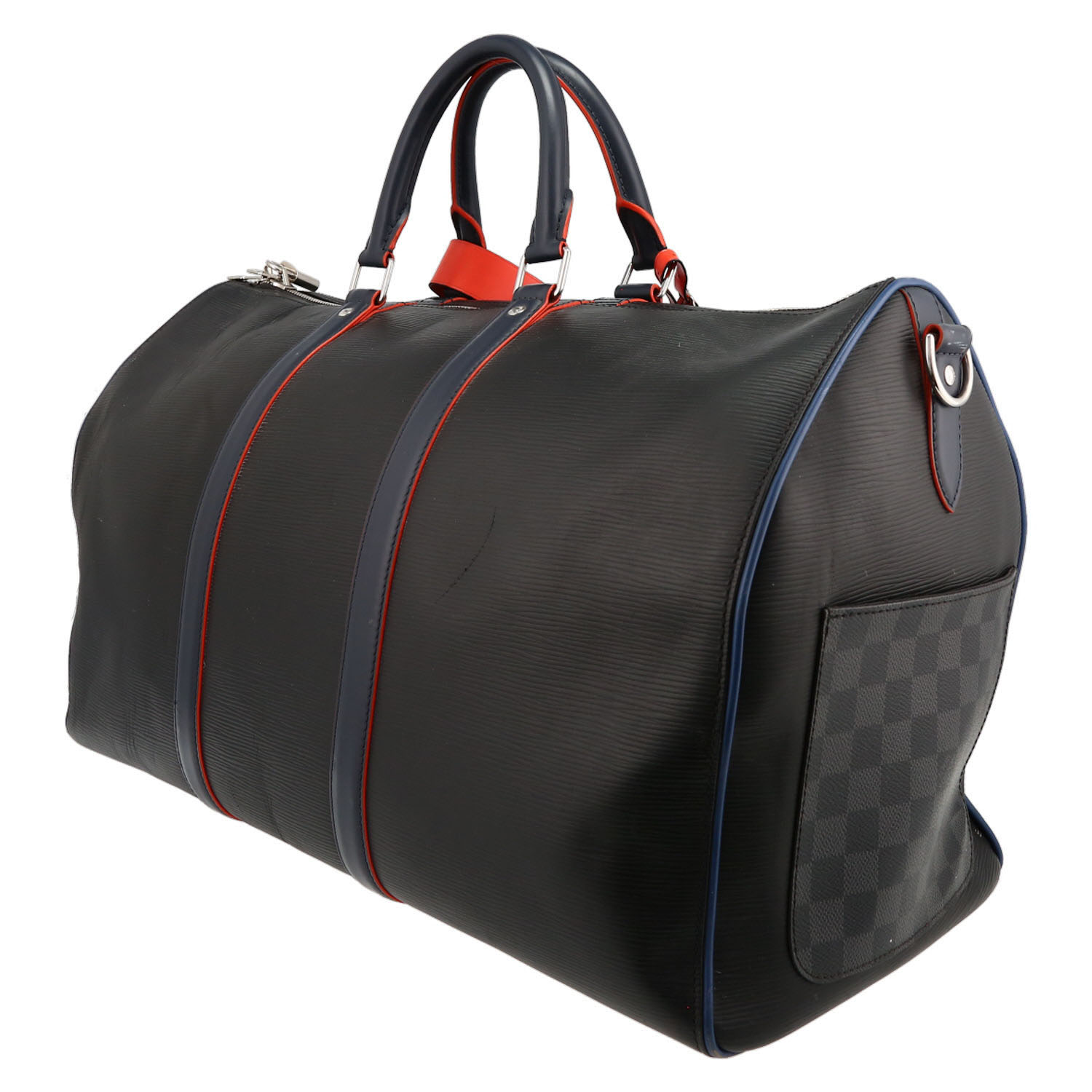 Borsa da viaggio Louis Vuitton  Keepall 50 in pelle Epi nera e pelle blu marino - Detail D5