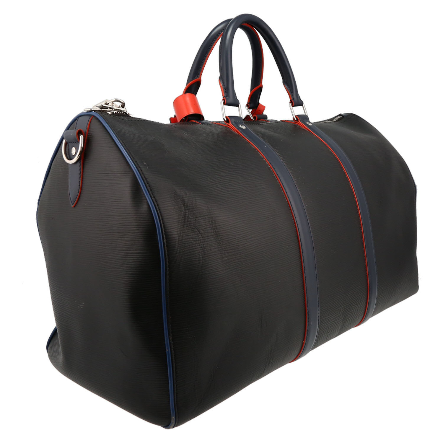Sac de voyage Louis Vuitton  Keepall 50 en cuir épi noir et cuir bleu-marine - Detail D6