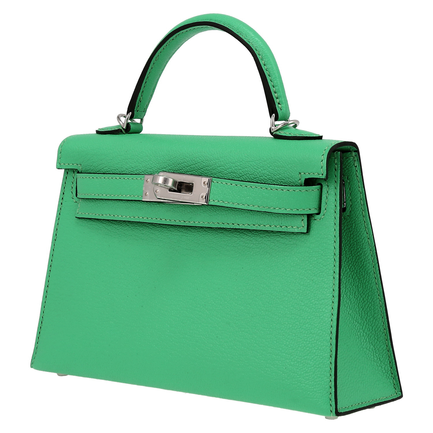 Hermès  Kelly 20 cm handbag  in green Comics Mysore leather - Detail D3
