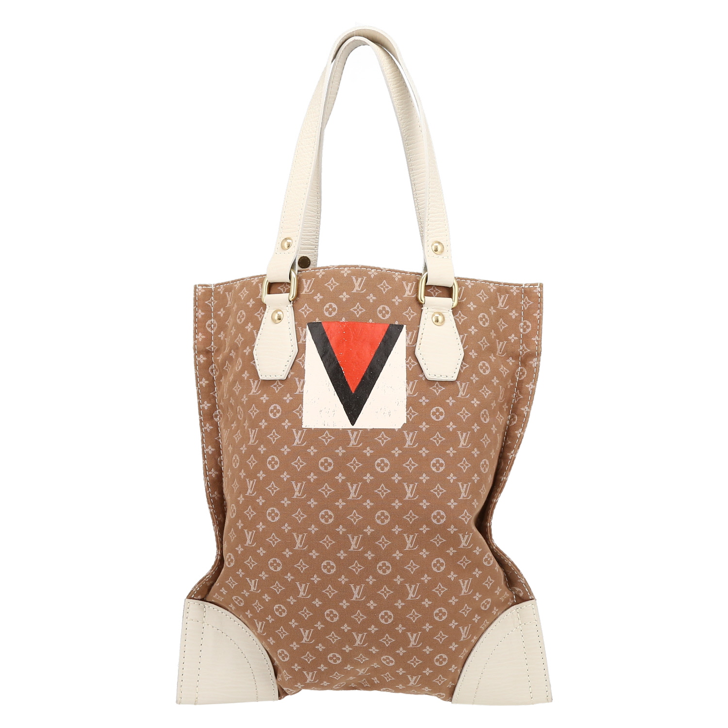 Louis Vuitton   shopping bag  in beige monogram canvas  and white leather - Detail D2