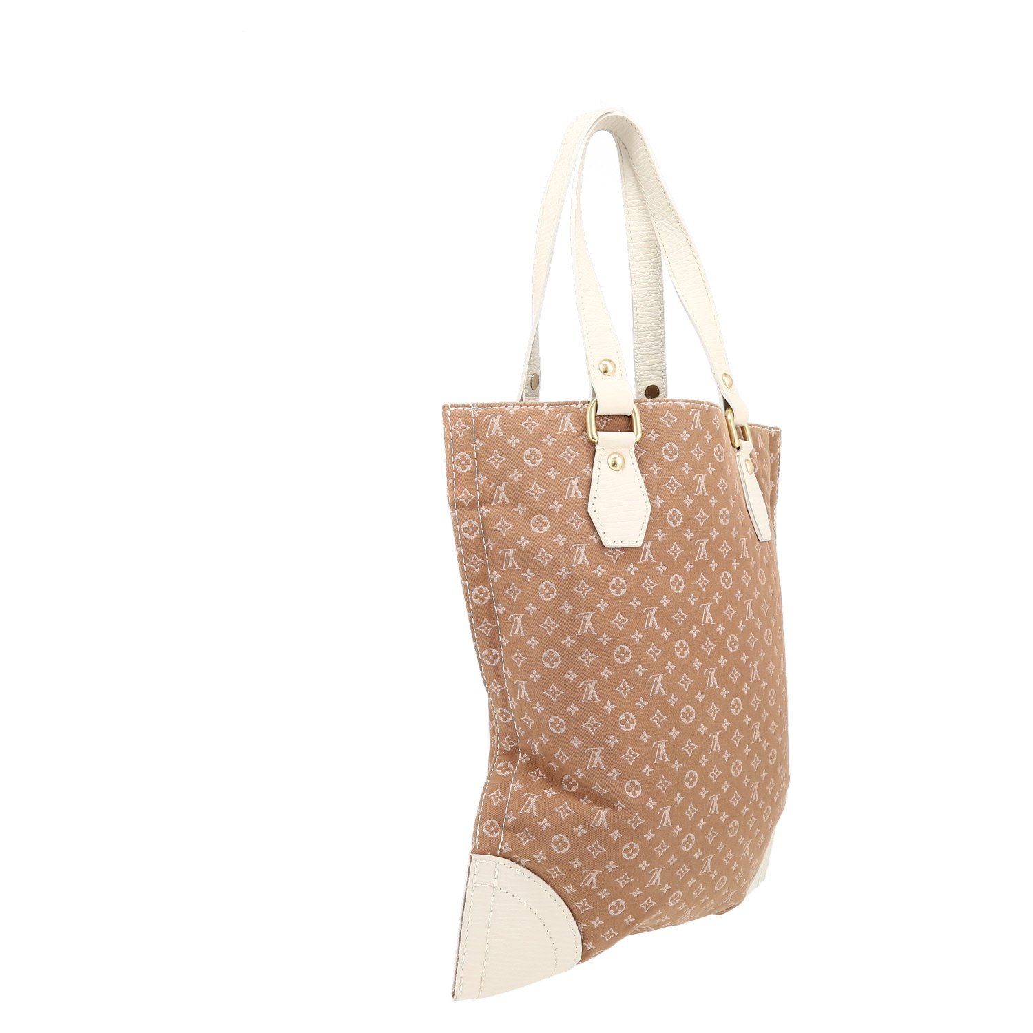 Sac cabas Louis Vuitton   en toile monogram beige et cuir blanc - Detail D6