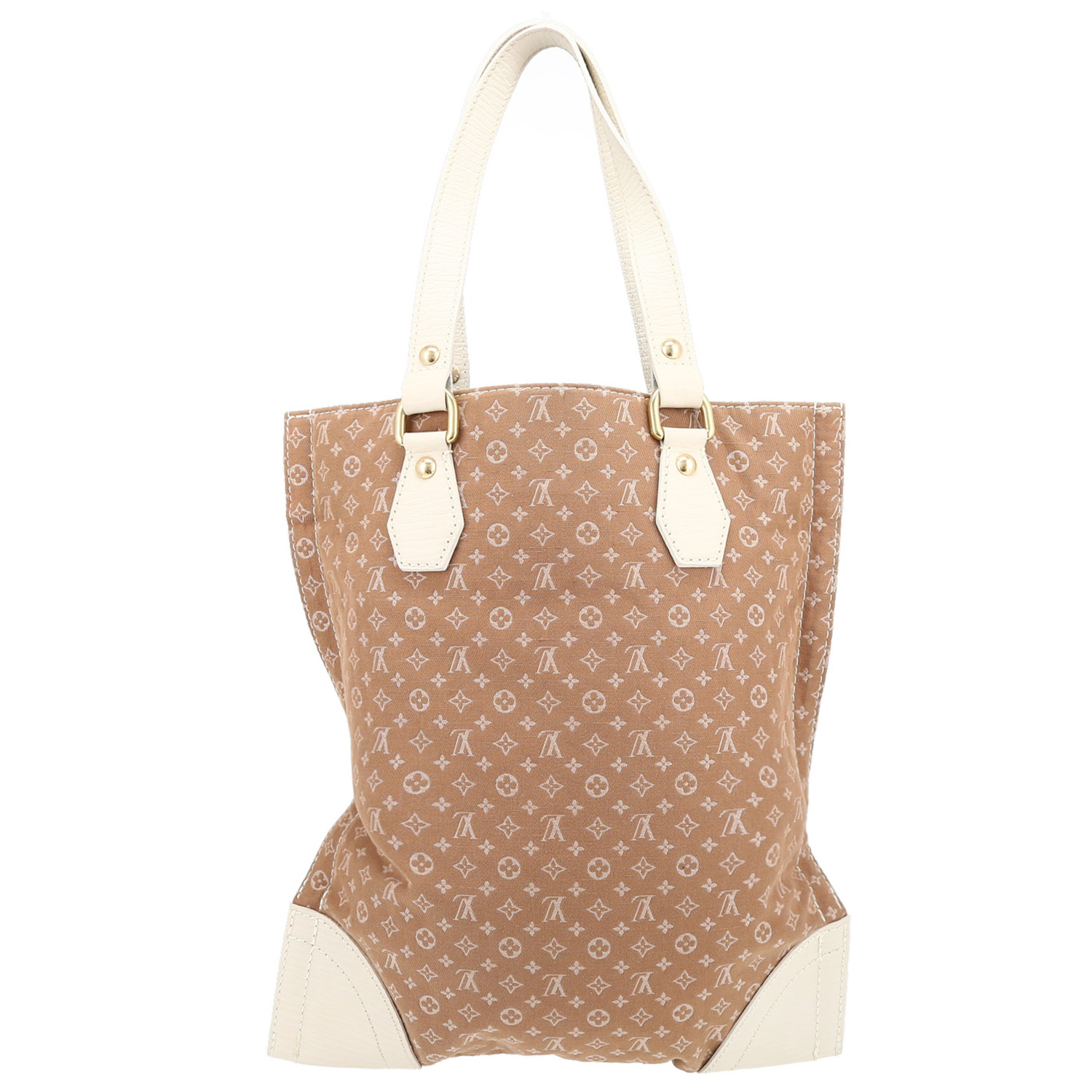Louis Vuitton   shopping bag  in beige monogram canvas  and white leather - Detail D7