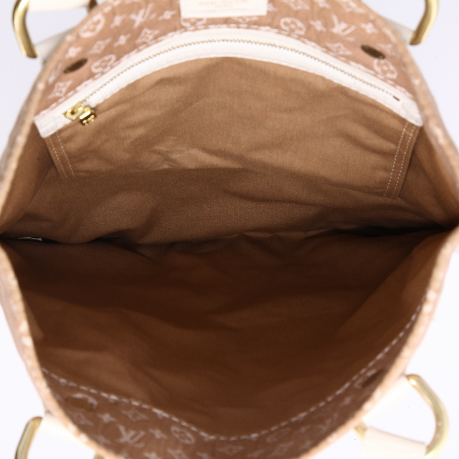 Louis Vuitton   shopping bag  in beige monogram canvas  and white leather - Detail D8