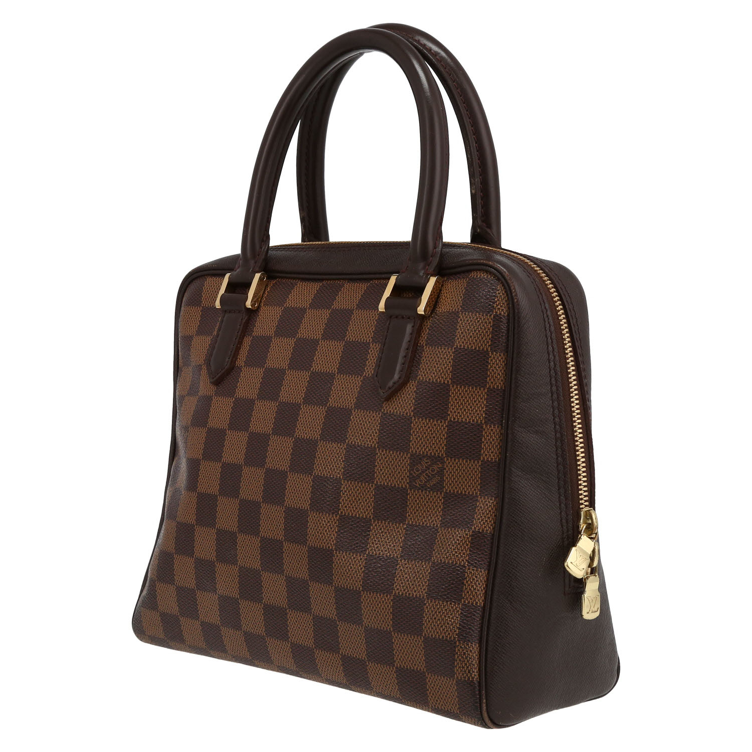 Sac à main Louis Vuitton  Triana en toile damier ébène et cuir glacé marron - Detail D3