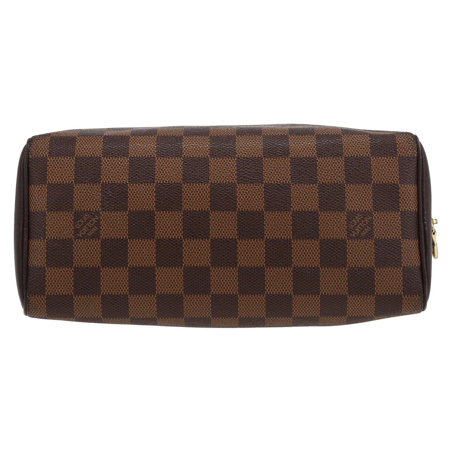 Sac à main Louis Vuitton  Triana en toile damier ébène et cuir glacé marron - Detail D4