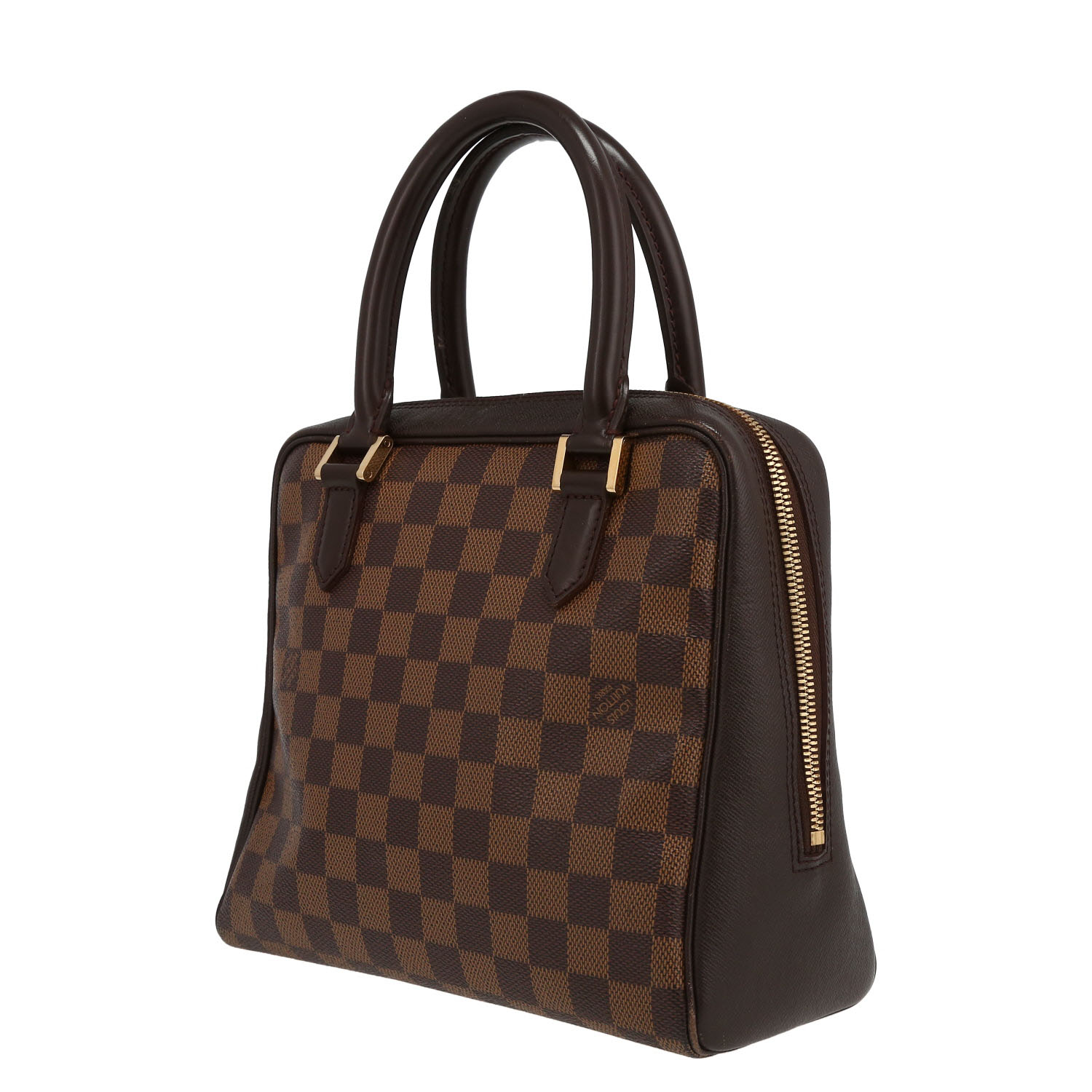 Sac à main Louis Vuitton  Triana en toile damier ébène et cuir glacé marron - Detail D5