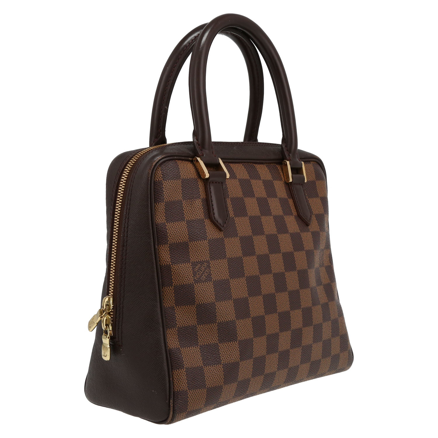 Sac à main Louis Vuitton  Triana en toile damier ébène et cuir glacé marron - Detail D6