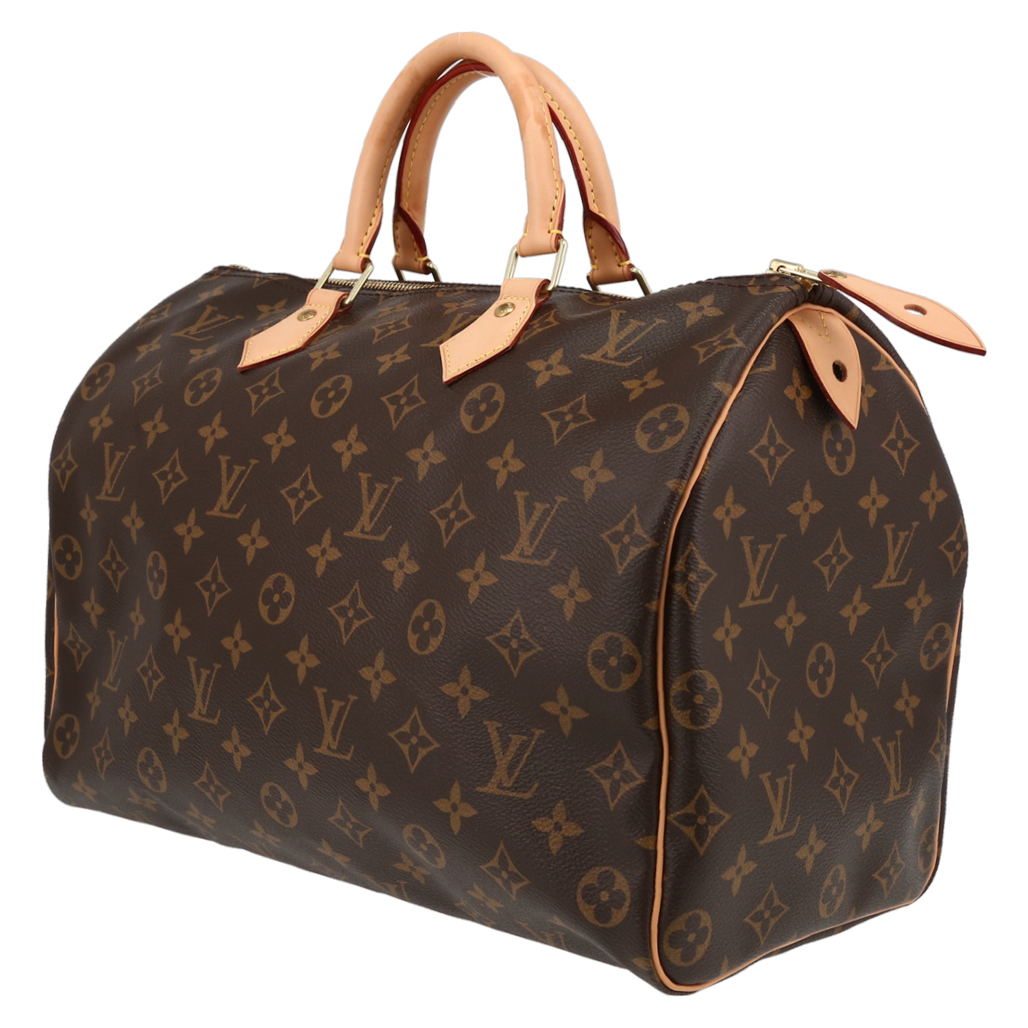 Louis Vuitton  Speedy 35 handbag  in brown monogram canvas  and natural leather - Detail D5