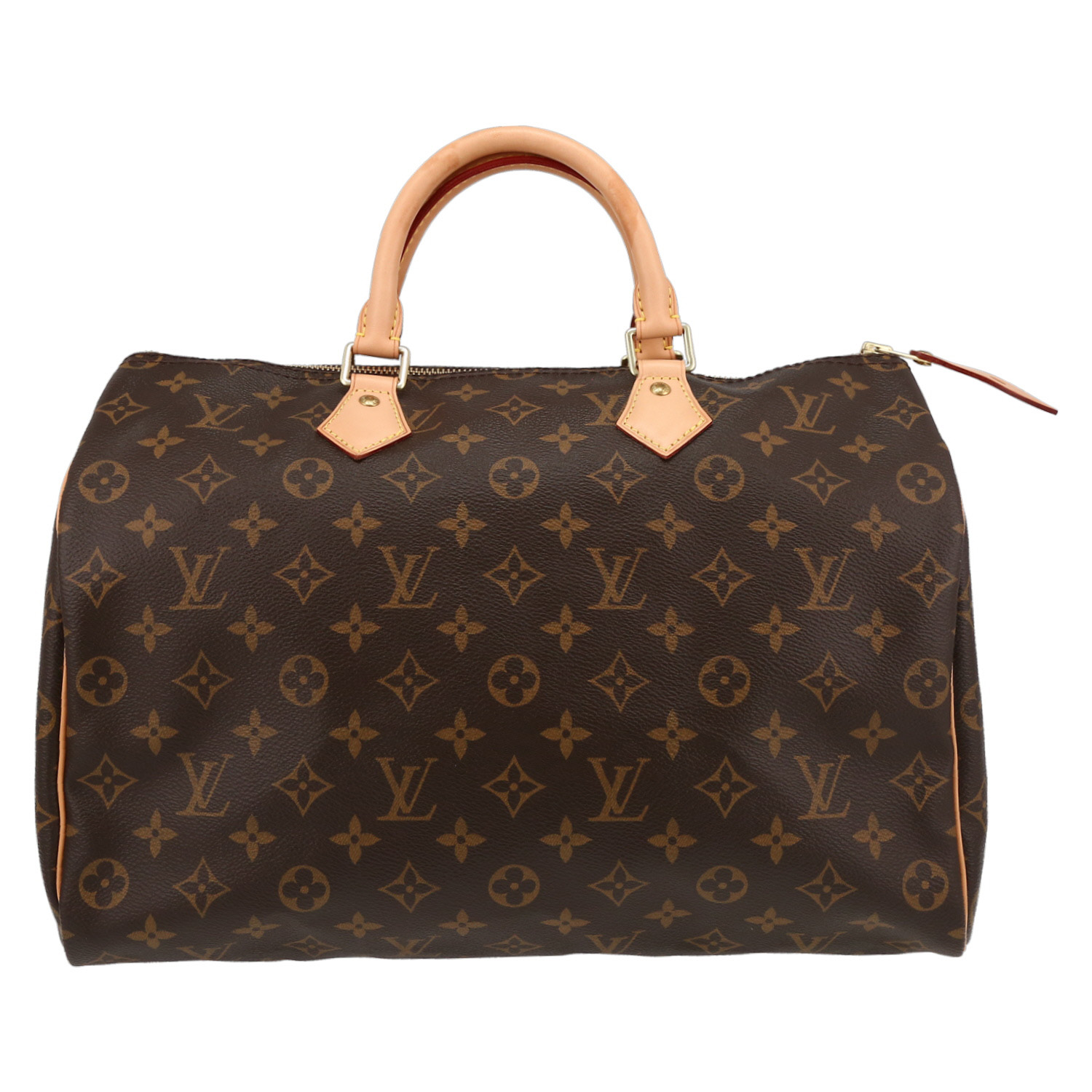 Bolso de mano Louis Vuitton  Speedy 35 en lona Monogram marrón y cuero natural - Detail D7