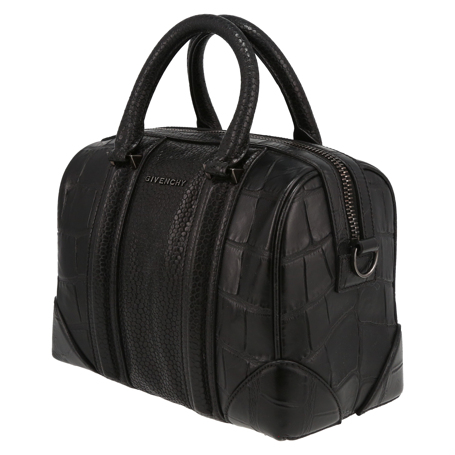 Givenchy Lucrezia shoulder bag in black leather and black grained leather - Detail D3