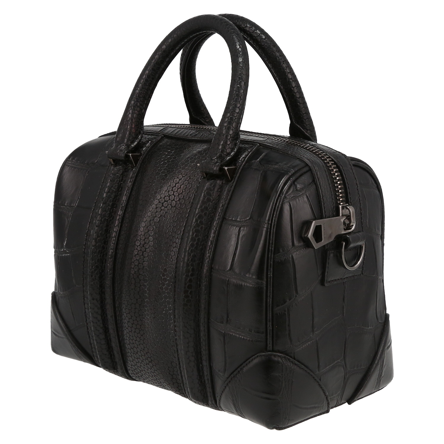 Givenchy Lucrezia shoulder bag in black leather and black grained leather - Detail D5