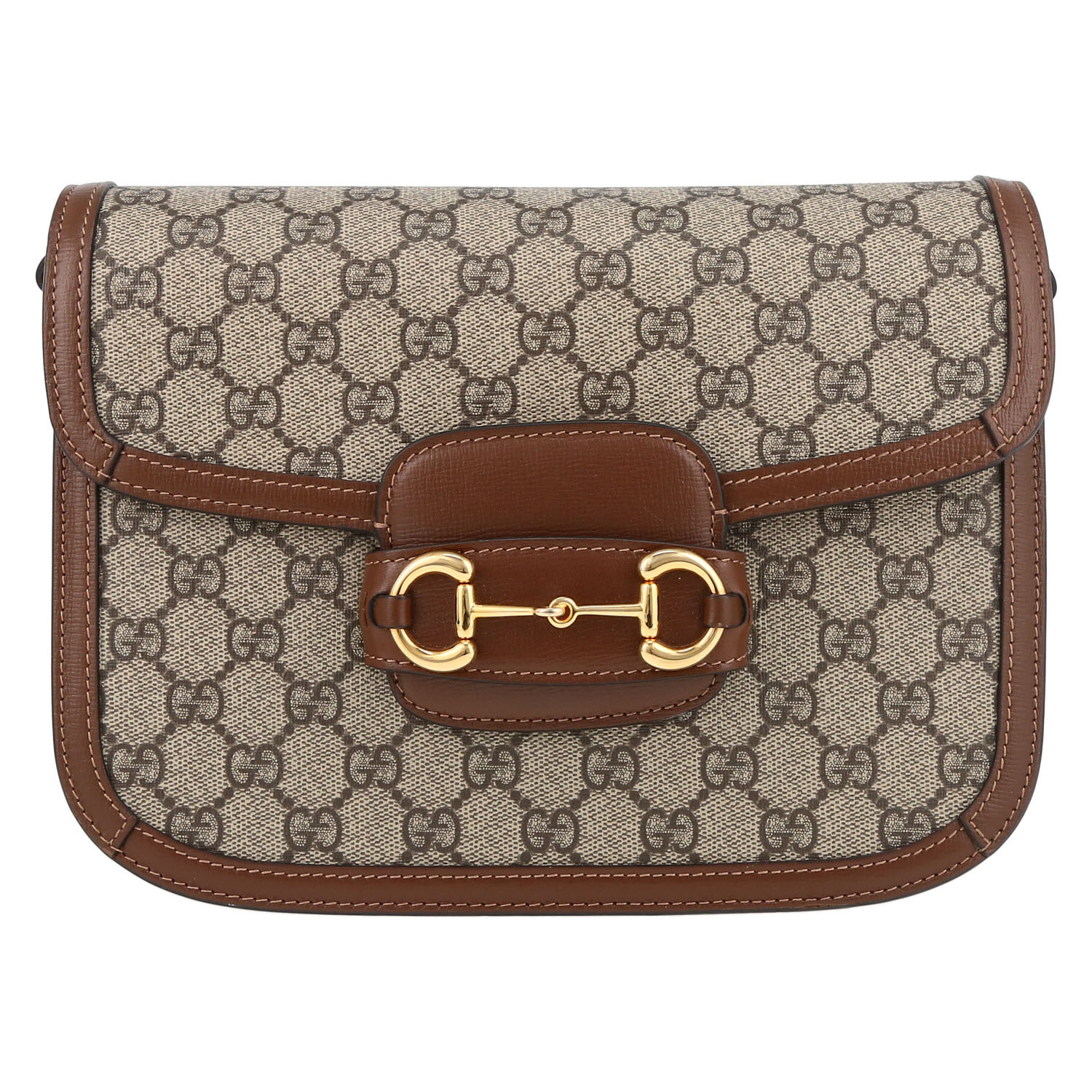 Borsa a tracolla Gucci 1955 Horsebit in tela monogram beige e pelle marrone - Detail D2