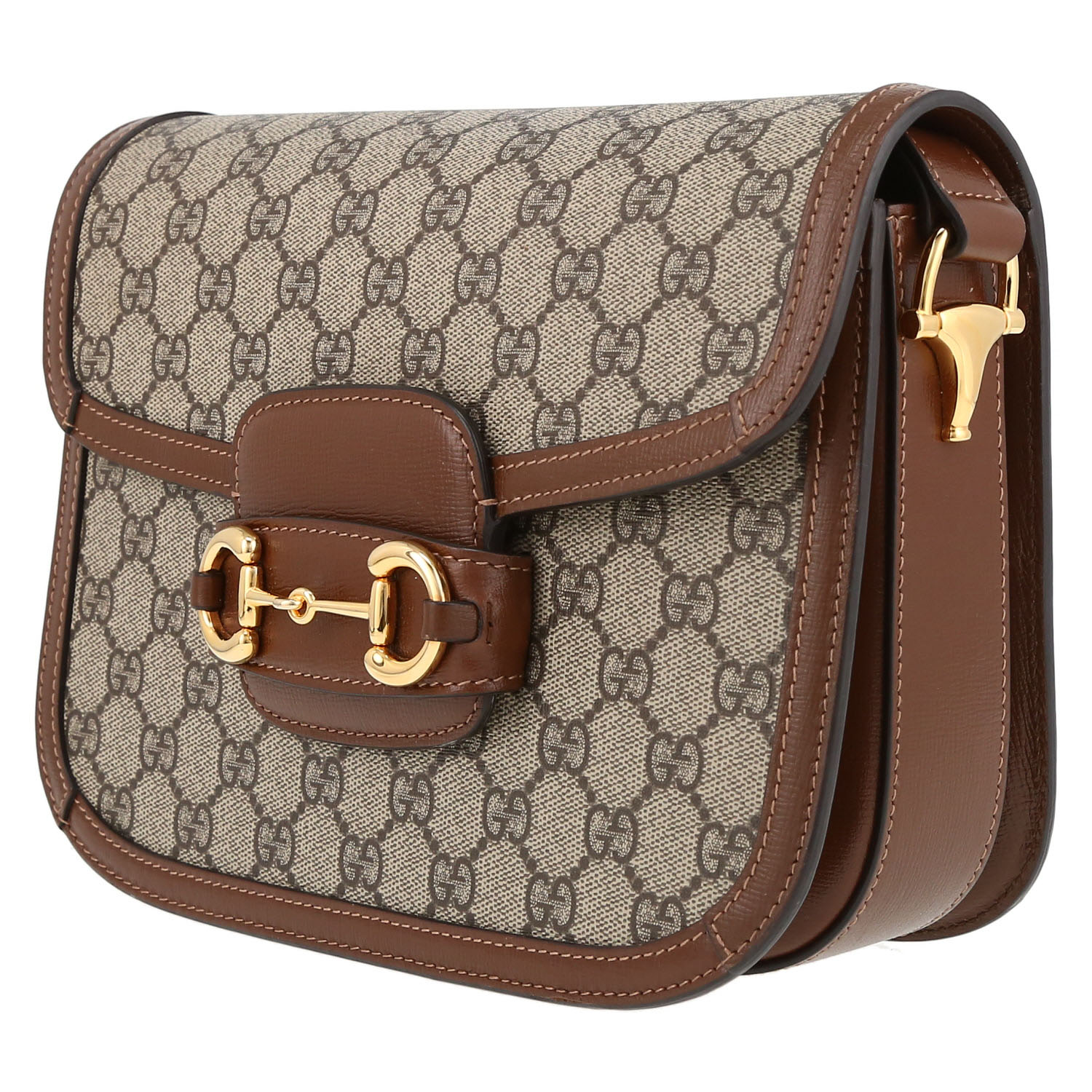 Borsa a tracolla Gucci 1955 Horsebit in tela monogram beige e pelle marrone - Detail D3