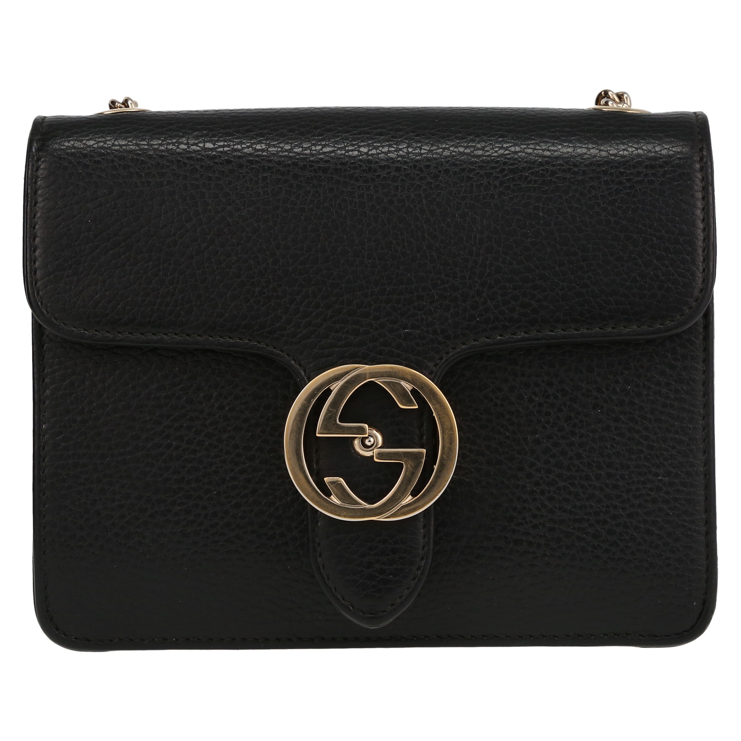 Gucci Interlocking G shoulder bag in black grained leather - Detail D2