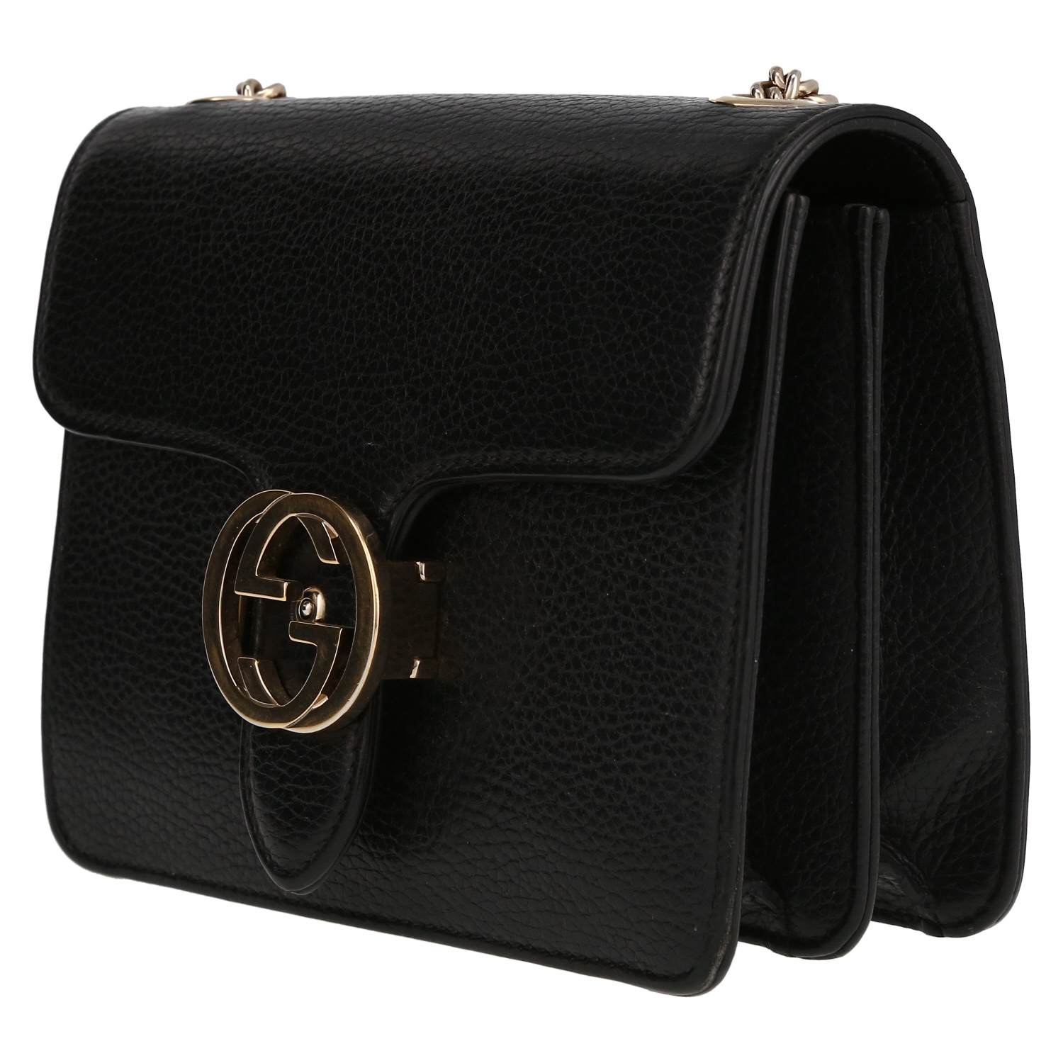Gucci Interlocking G shoulder bag in black grained leather - Detail D3
