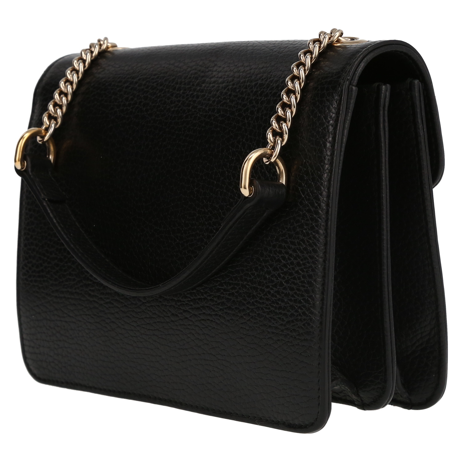 Gucci Interlocking G shoulder bag in black grained leather - Detail D5