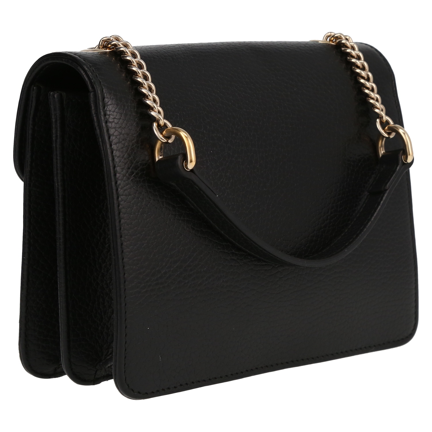 Gucci Interlocking G shoulder bag in black grained leather - Detail D6