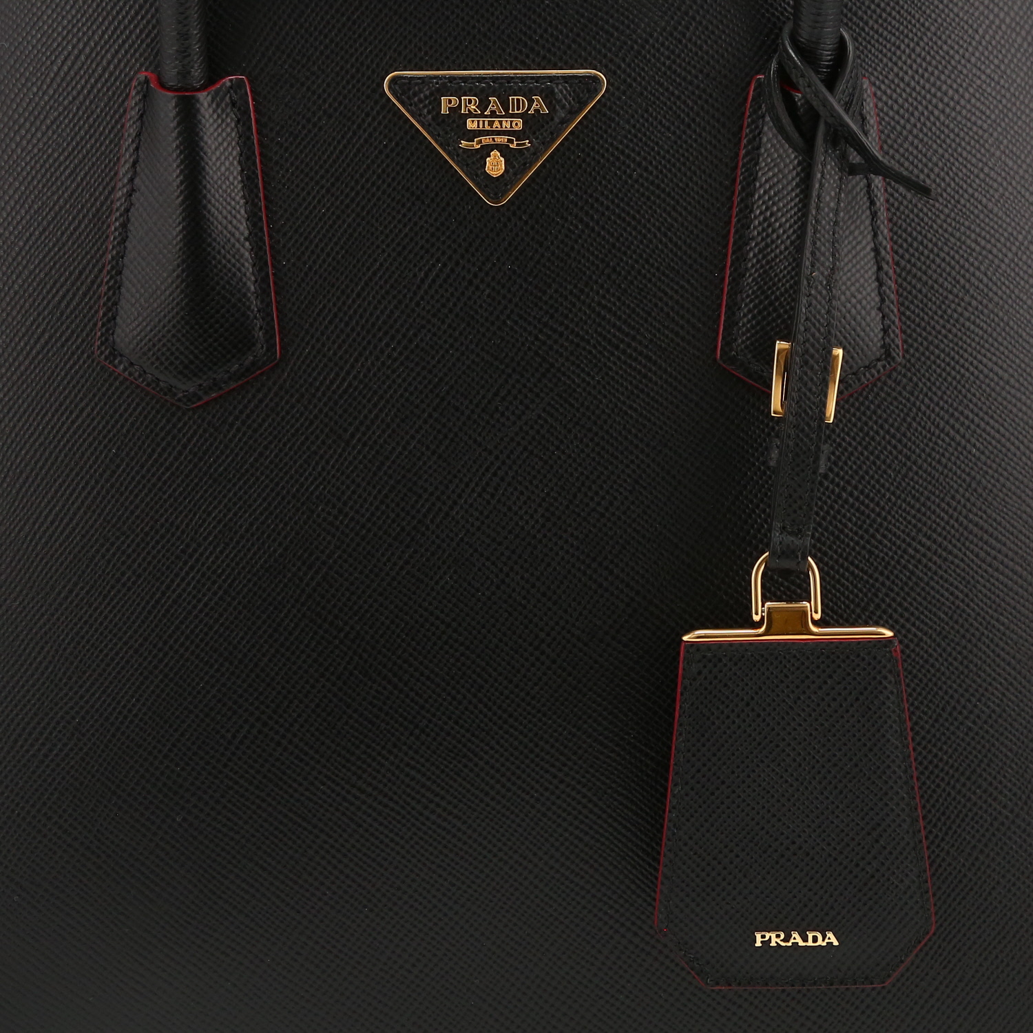 Prada  Double handbag  in black leather saffiano - Detail D1