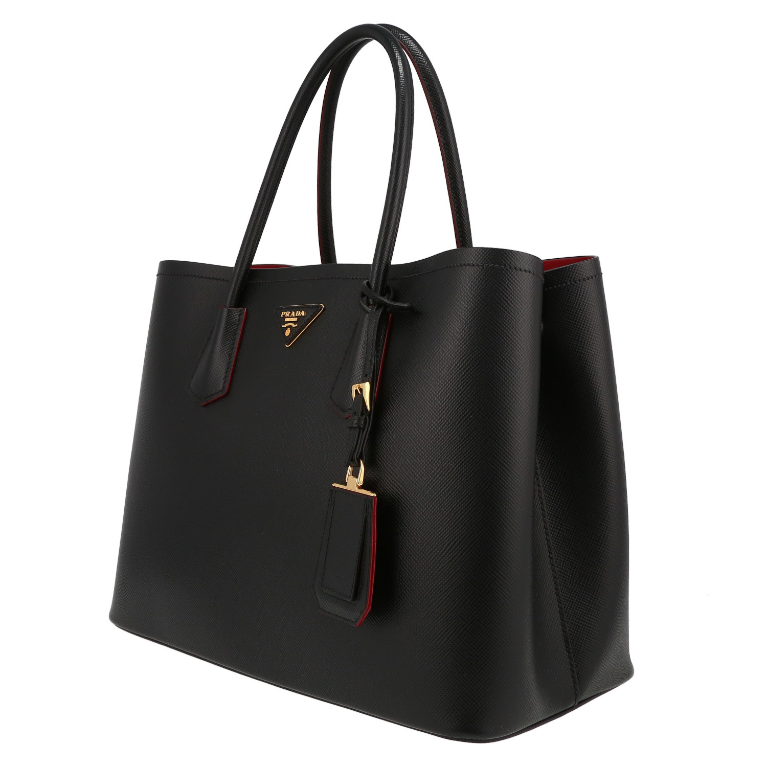 Prada  Double handbag  in black leather saffiano - Detail D3