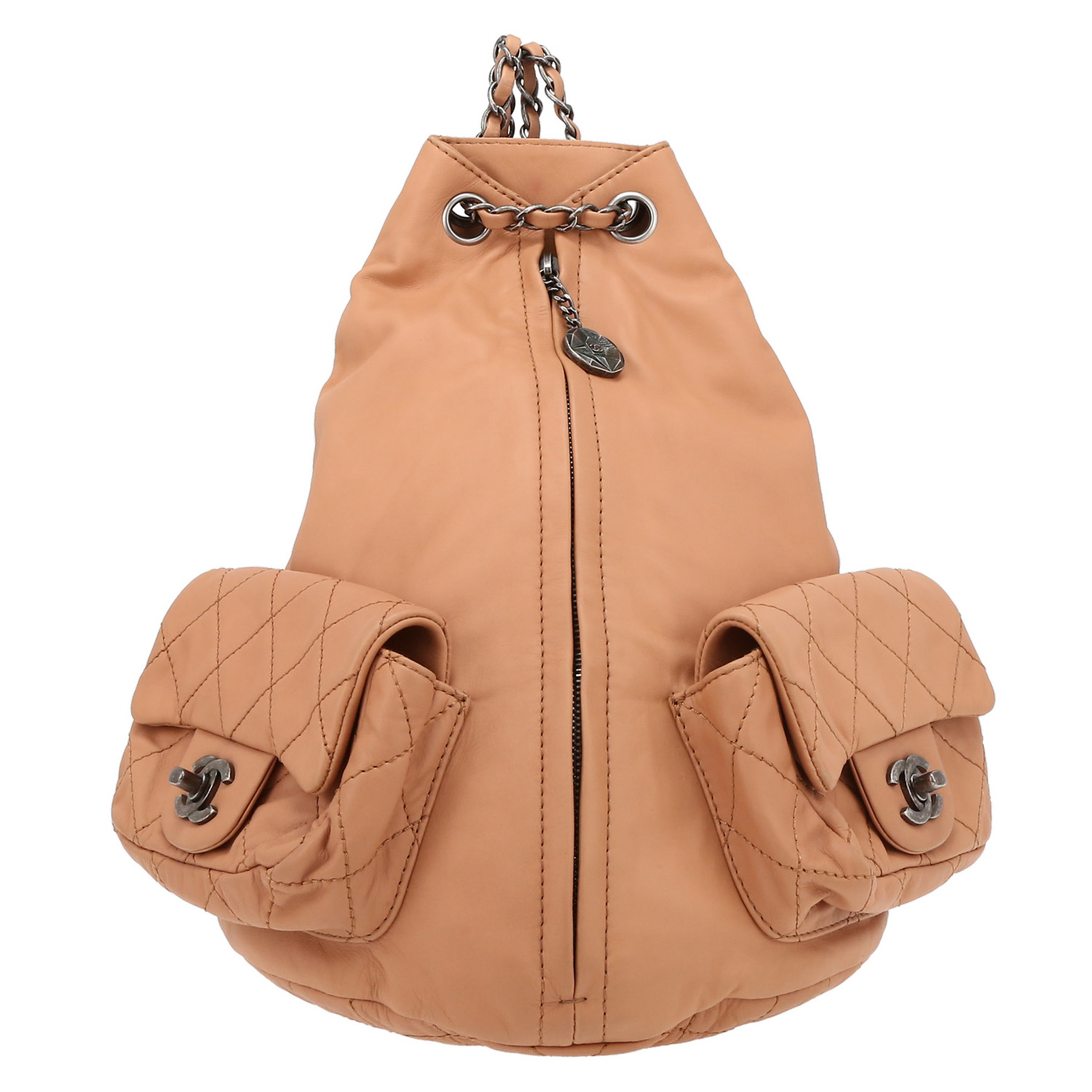 Sac à dos Chanel  Sac à dos en cuir matelassé marron camel - Detail D2
