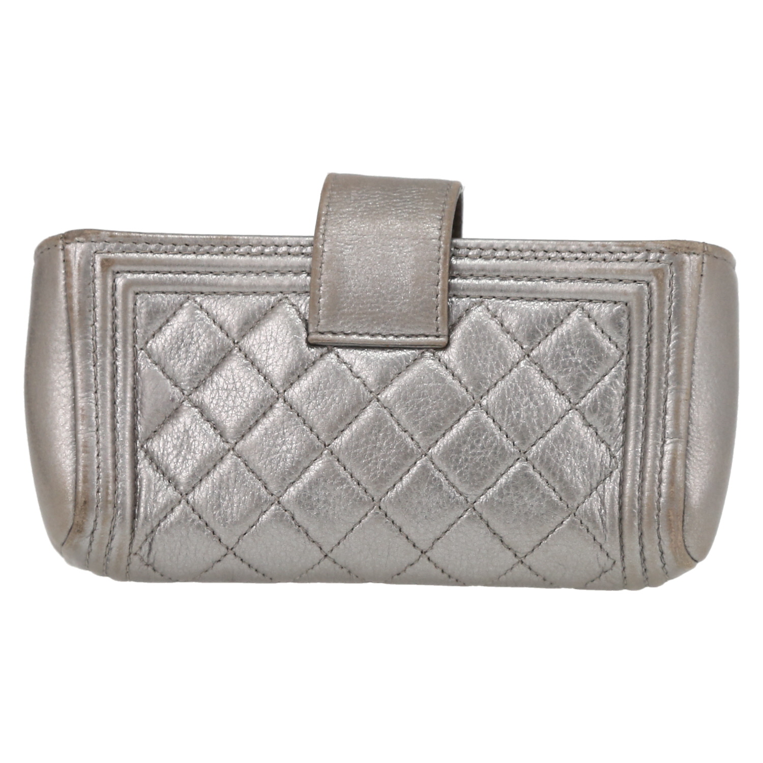 Billetera Chanel   en cuero acolchado plateado - Detail D7