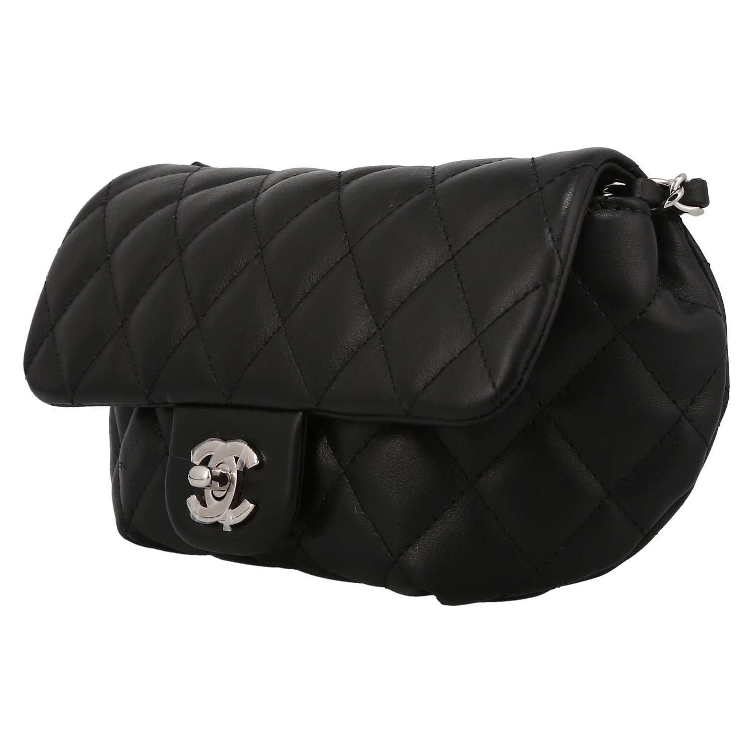 Pochette-ceinture Chanel en cuir matelassé noir - Detail D3