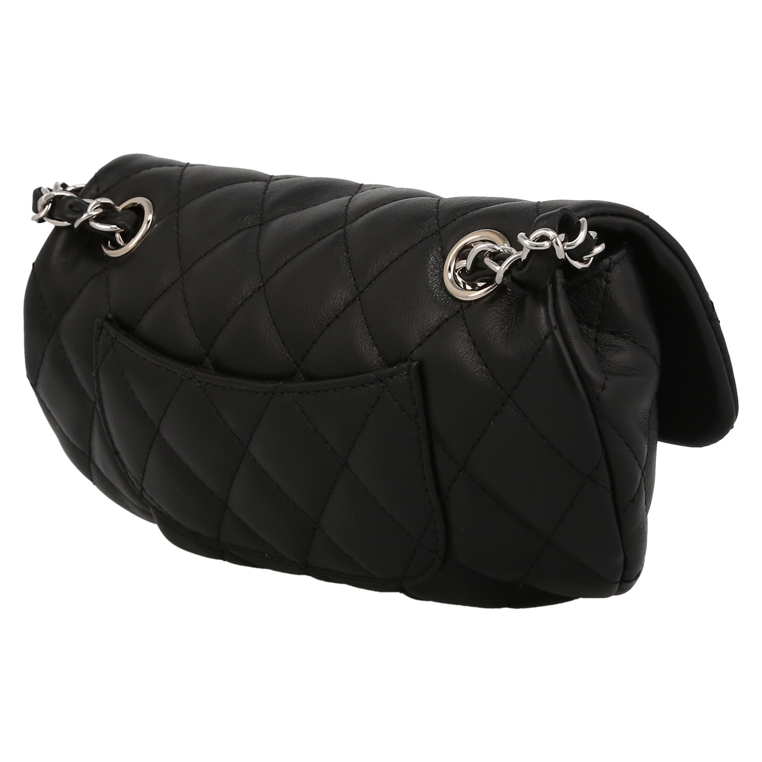 Pochette-ceinture Chanel en cuir matelassé noir - Detail D5