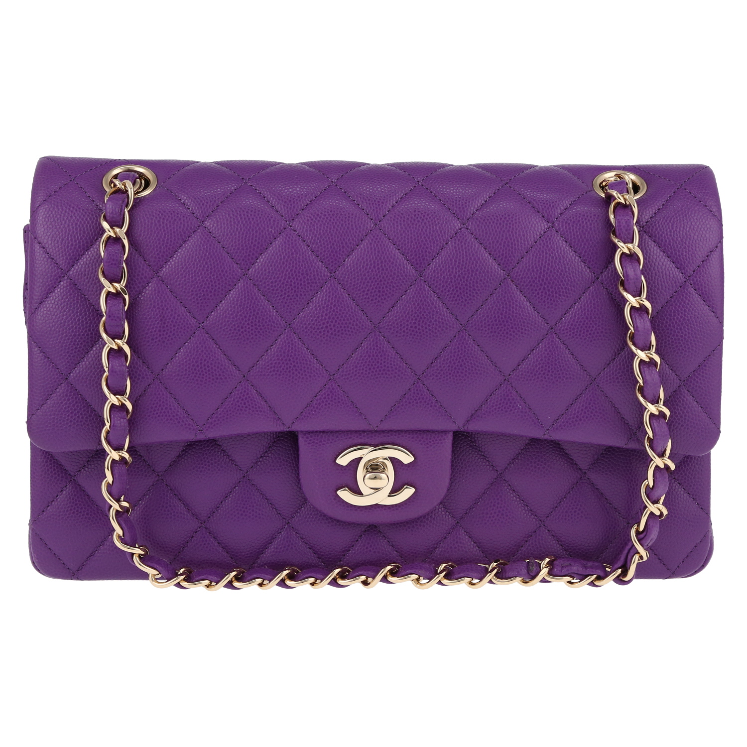 Chanel  Timeless Classic handbag  in purple quilted grained leather - Detail D2