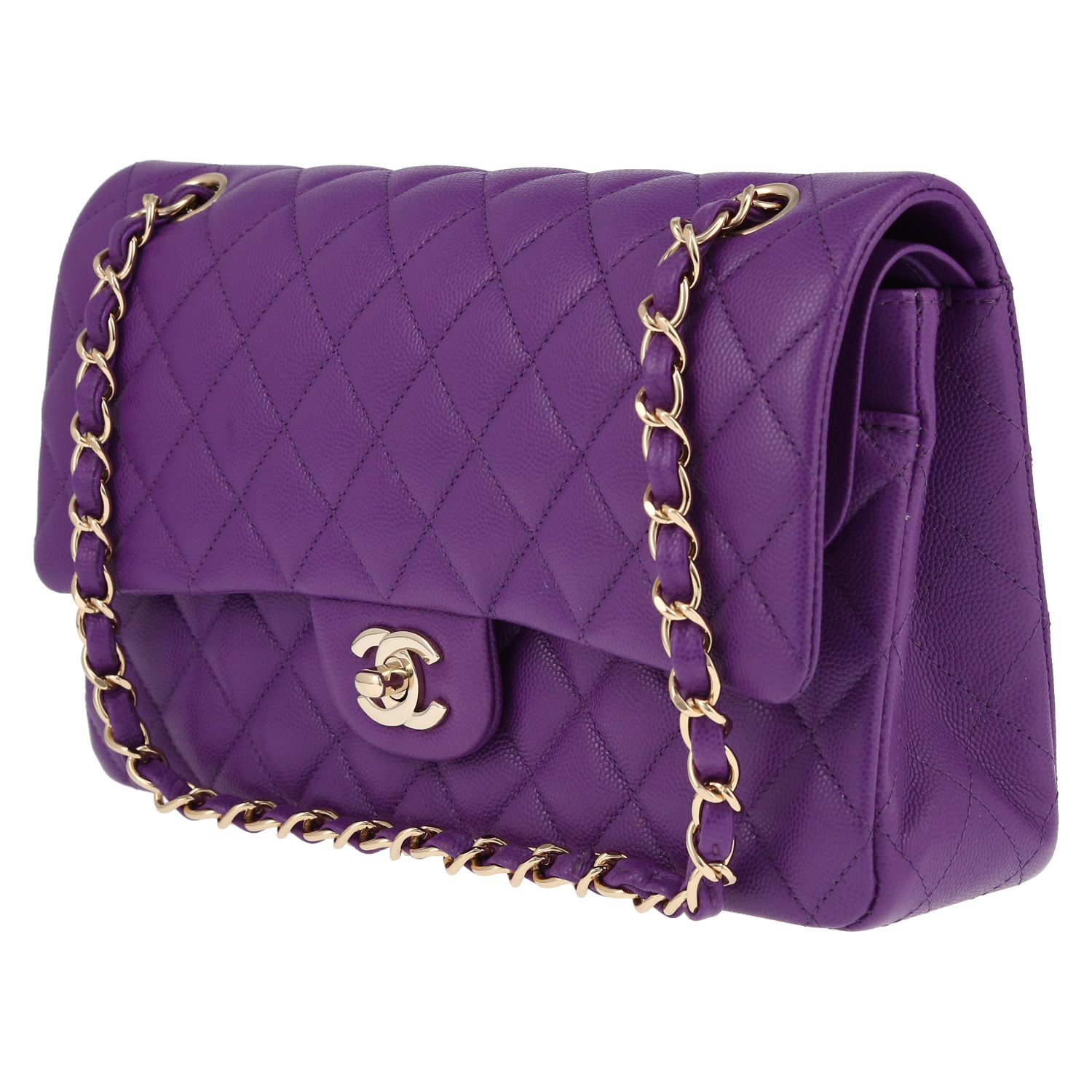 Sac à main Chanel  Timeless Classic en cuir grainé matelassé violet - Detail D3