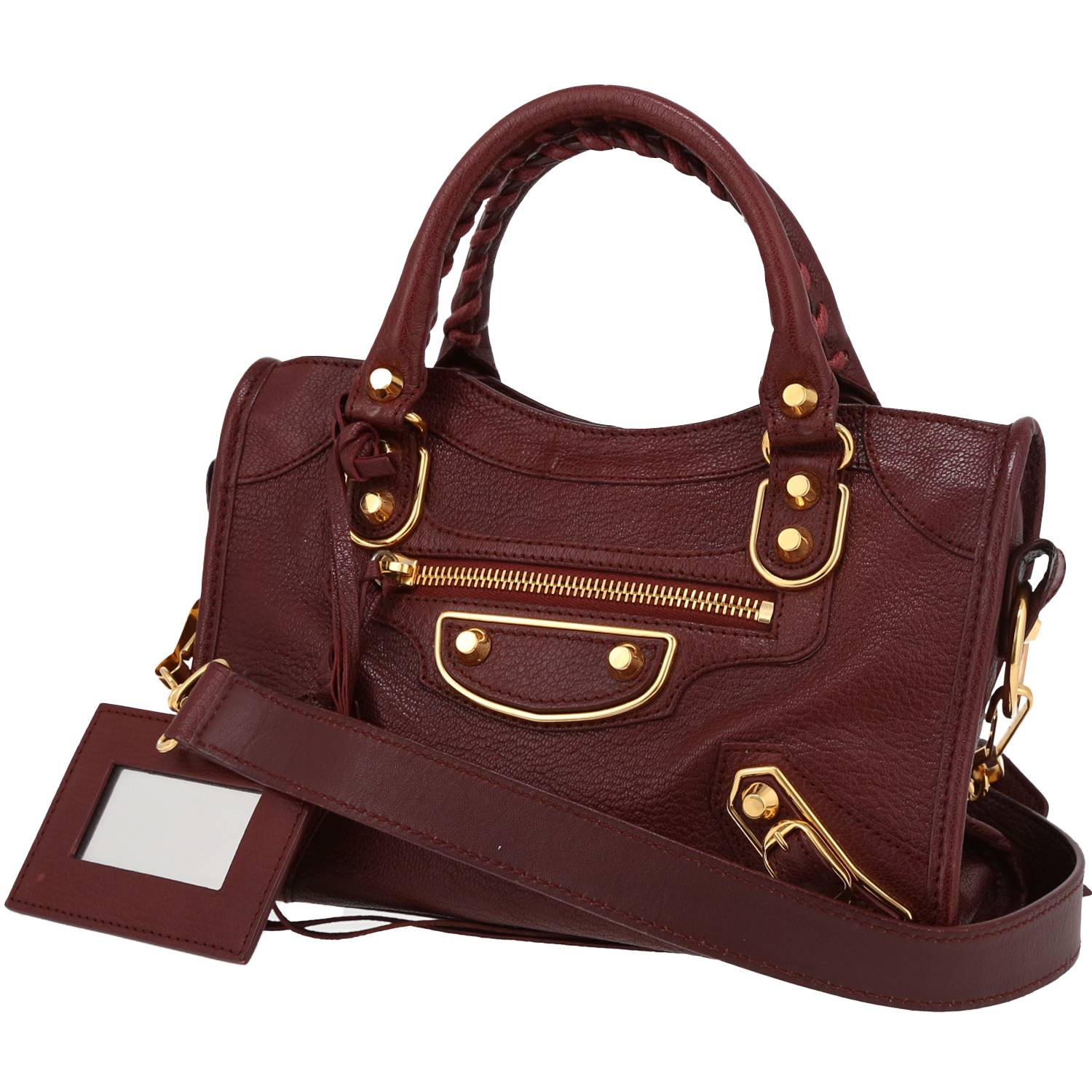 Balenciaga - Authenticated Shift Handbag - Leather Burgundy for Women, Very Good Condition