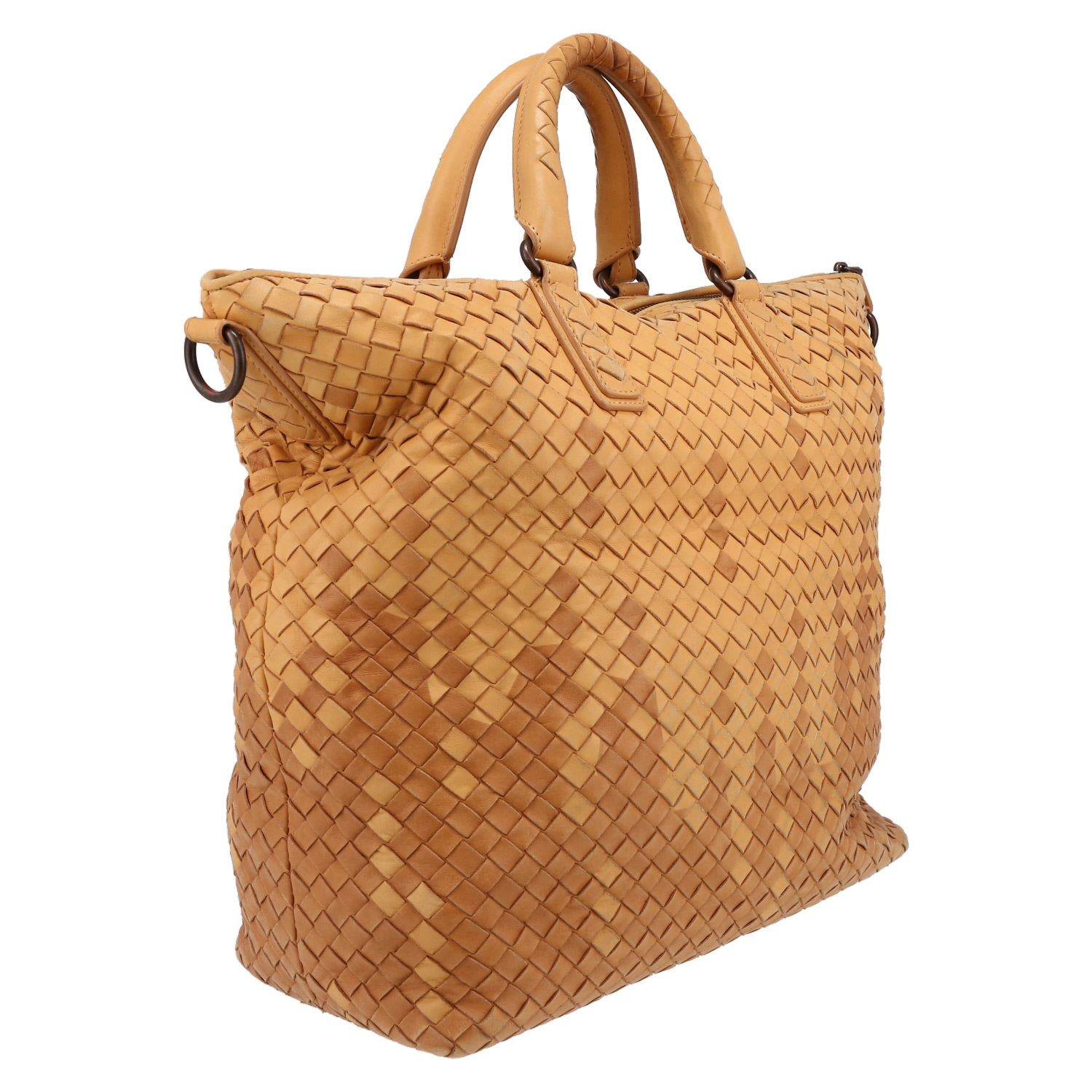 Shopping bag Bottega Veneta  Convertible in pelle intrecciata beige e marrone - Detail D6